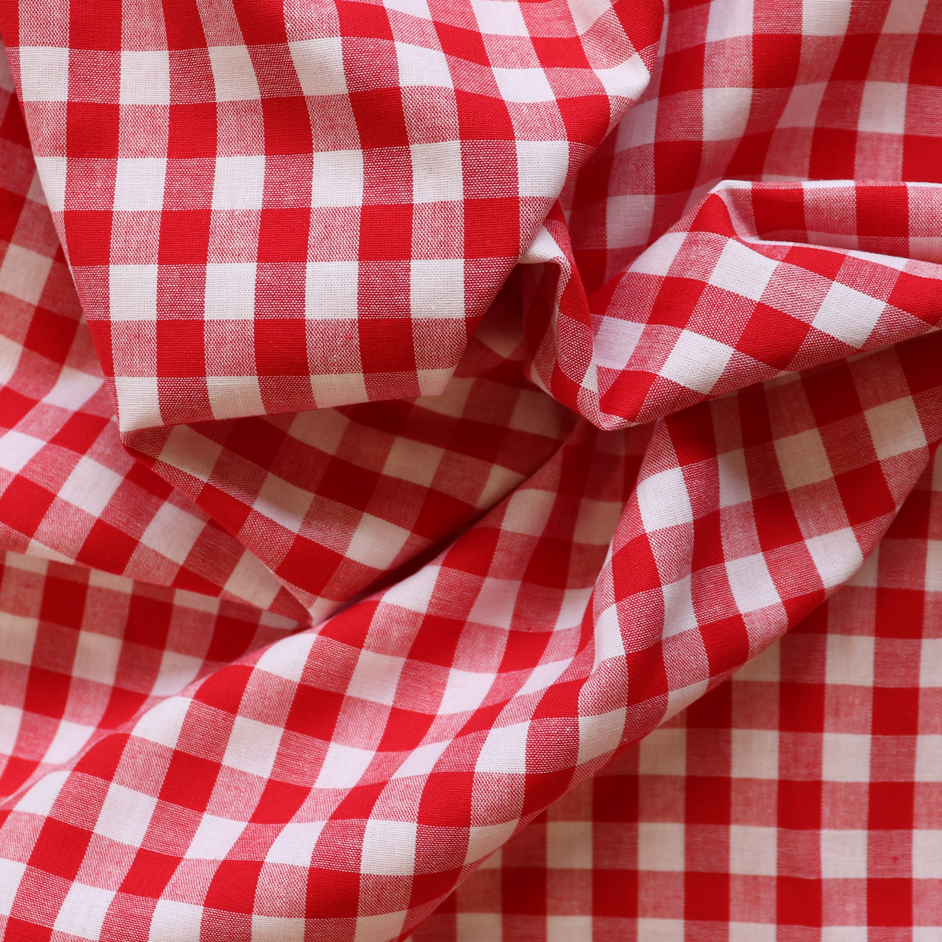 Premium Gingham Yarn-Dyed Cotton Fabric - Red Checkered Pattern for Quilting, Dressmaking & Home Decor
