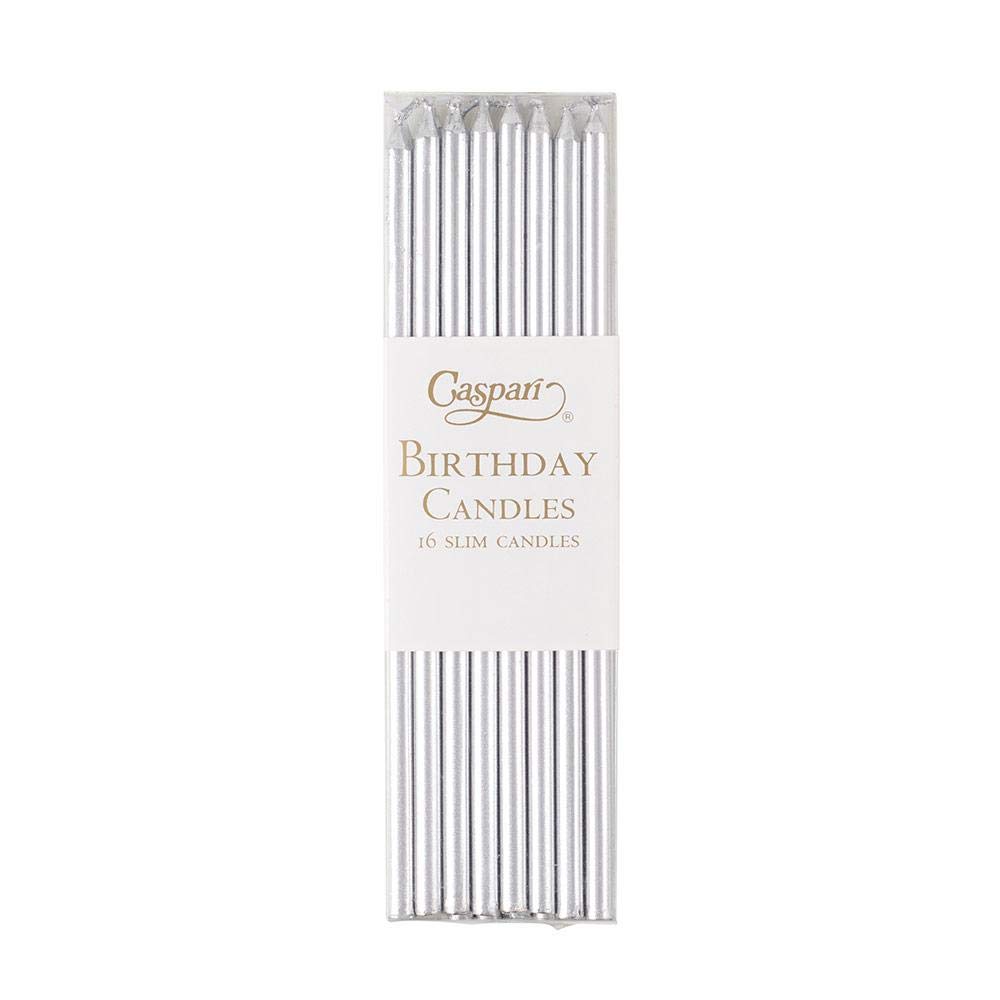 Premium Caspari Slim Silver Birthday Candles - Set of 32 Elegant Taper Candles for Cake Decorating, Party Celebrations & Special Occasions