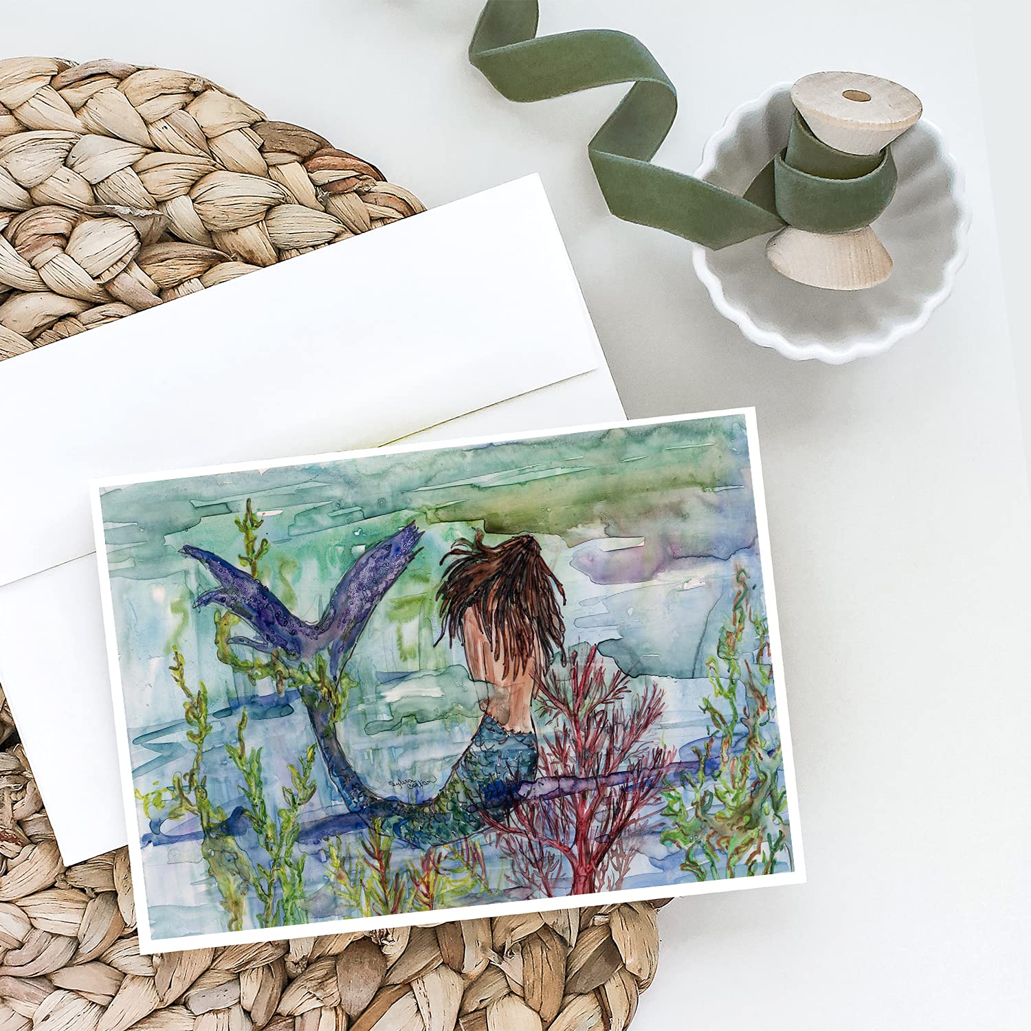 Brunette Mermaid Coral Fantasy Greeting Cards - Pack of 8 Blank A7 Note Cards (5x7) with Envelopes | Whimsical Stationery for Birthdays, Thank You Notes & Special Occasions