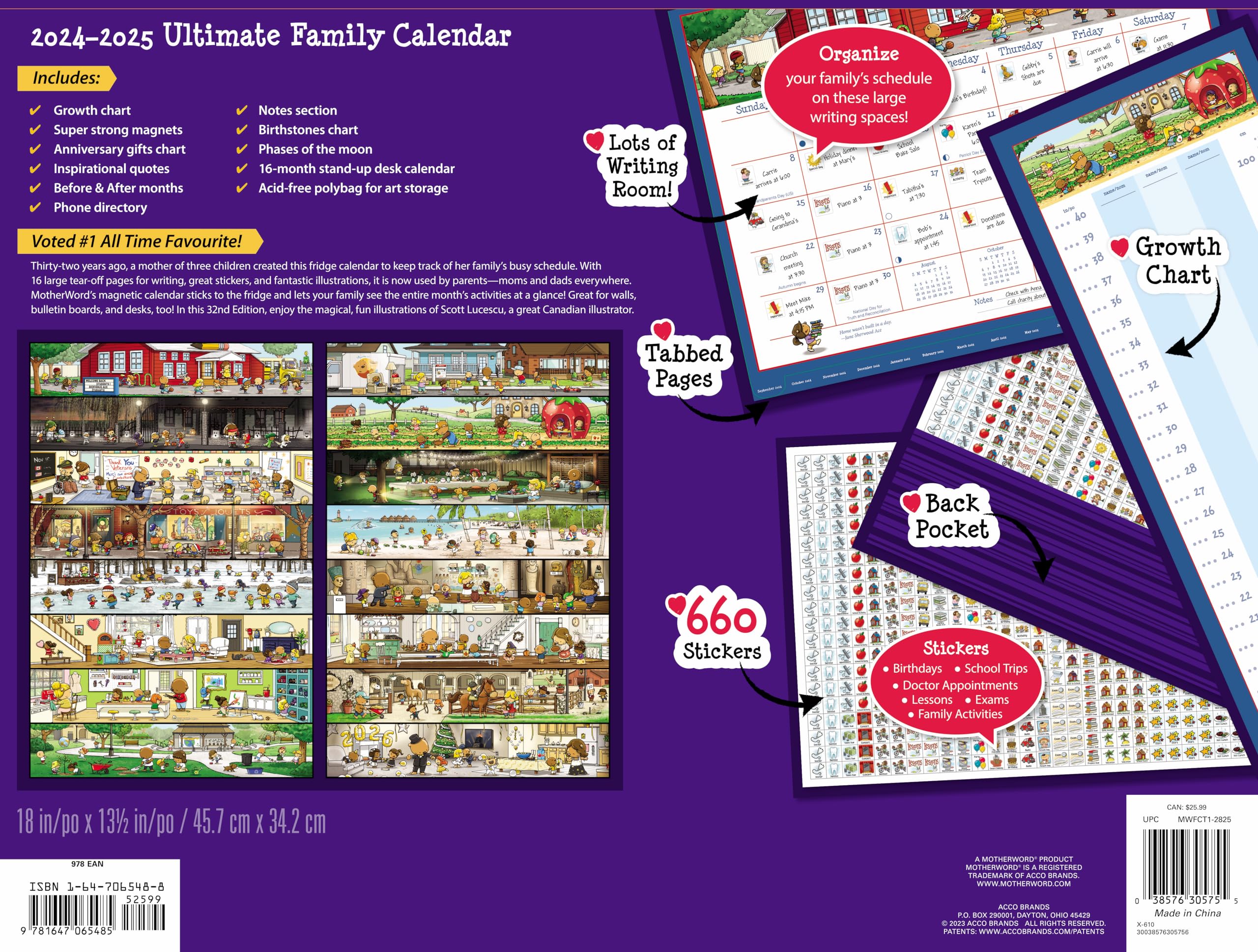 2025 Deluxe Family Calendar & Chore Chart Planner - 16 Month Wall Organizer (September 2024-December 2025) - English Version - 18