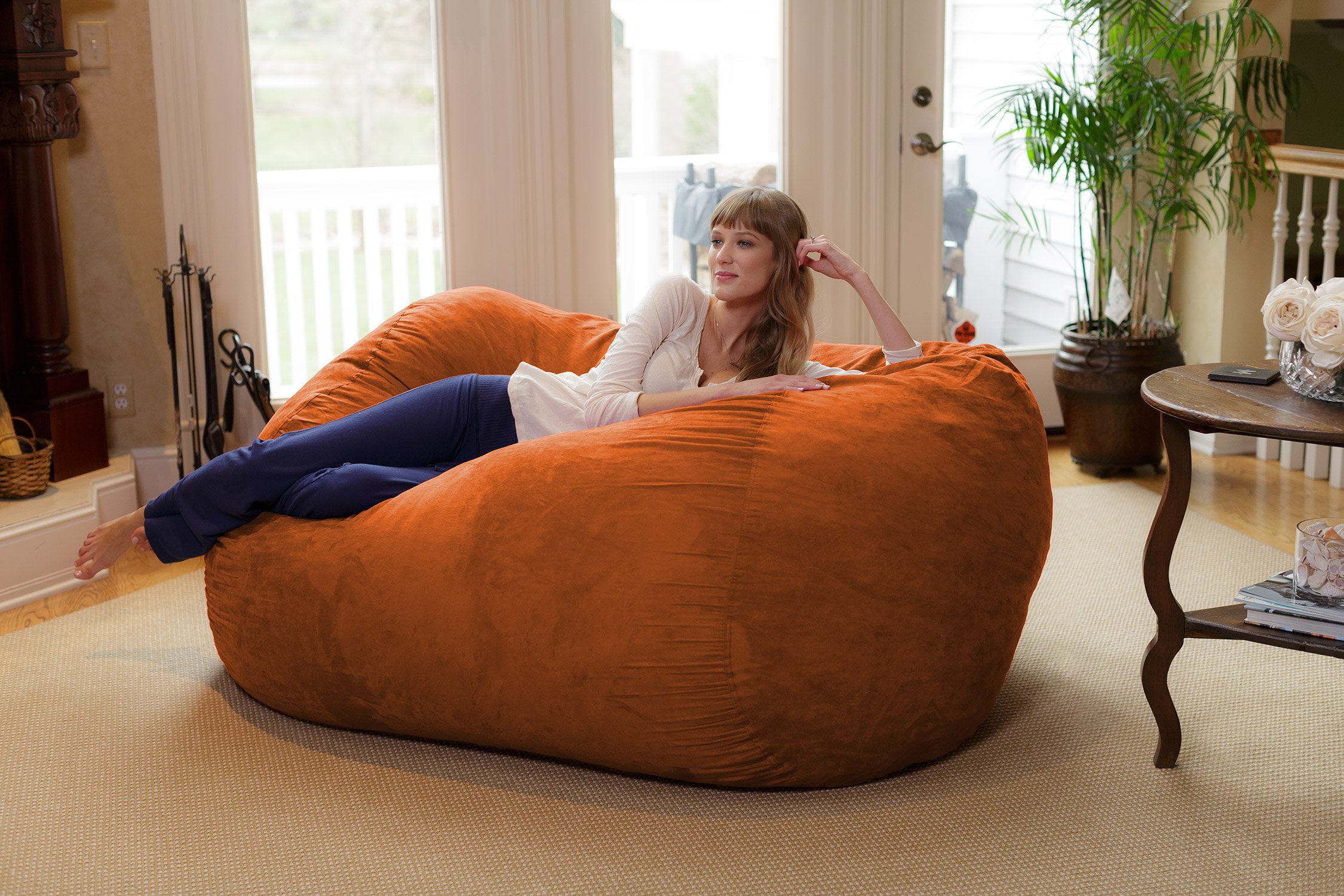 Chill Sack 6' Memory Foam Bean Bag Chair - Oversized Lounger with Soft Microfiber Cover (Orange) - Perfect for Gaming, Movie Nights & Dorm Room Relaxation
