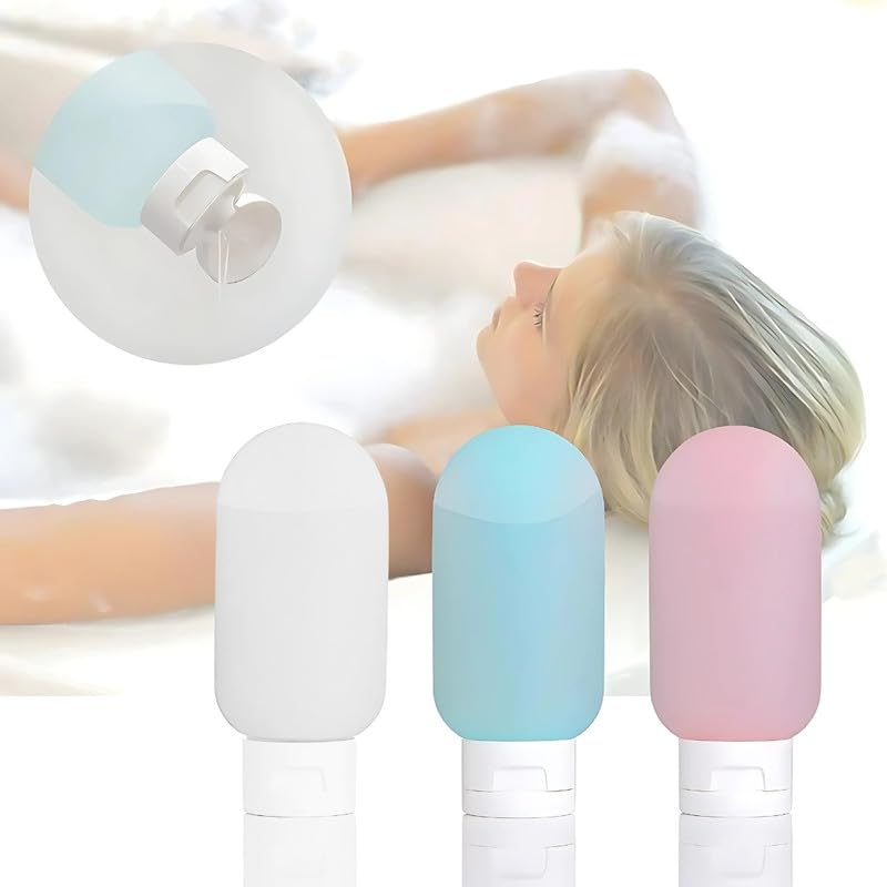 Refillable Travel Bottles for Toiletries - 3 Pack 60ml Leak-Proof Silicone Containers for Shampoo, Conditioner, Lotion & Body Wash | Portable Squeeze Dispenser with Secure Lid | Perfect for Air Travel, Gym & Camping Trips