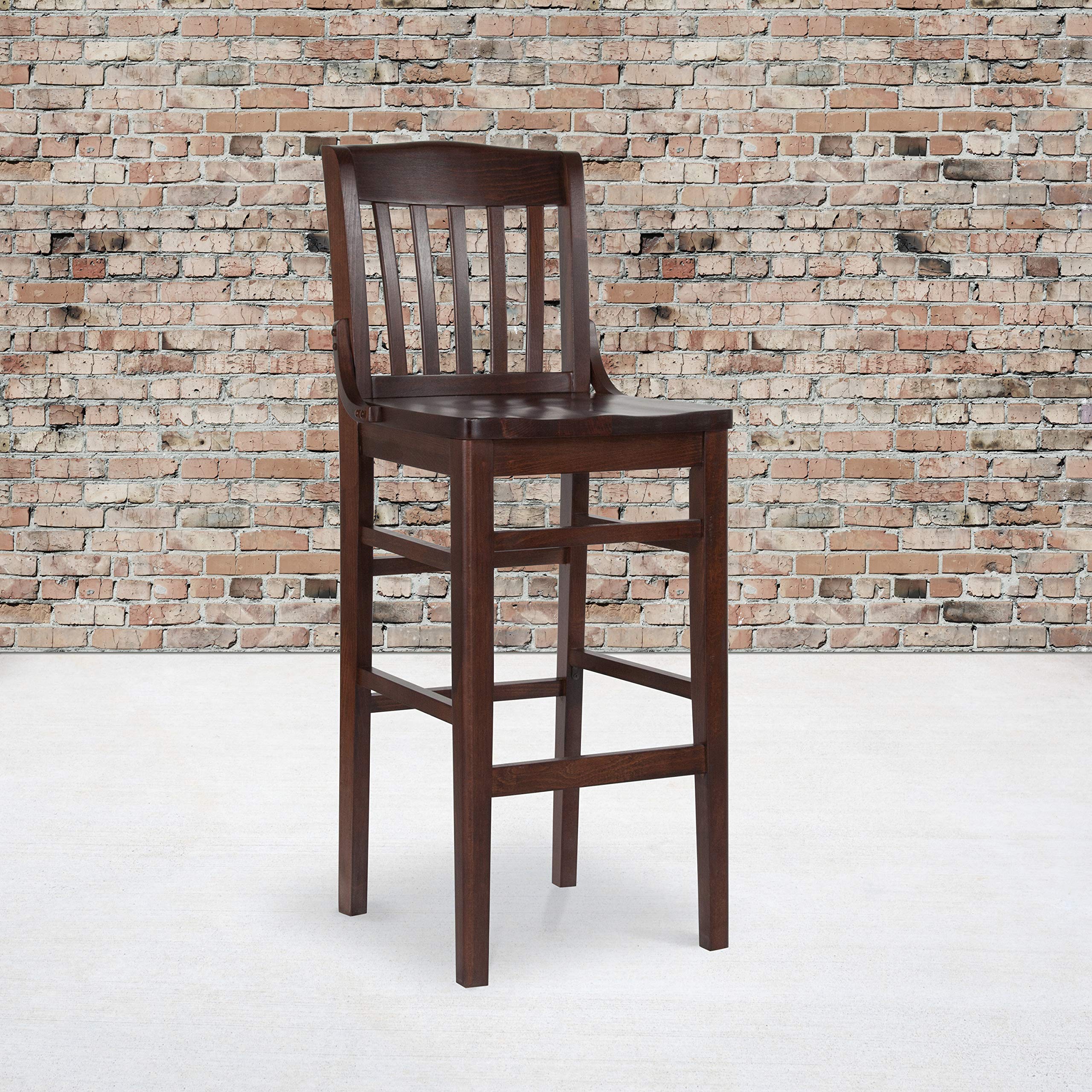 Emma & Oliver School House Back Walnut Wood Barstool - 24