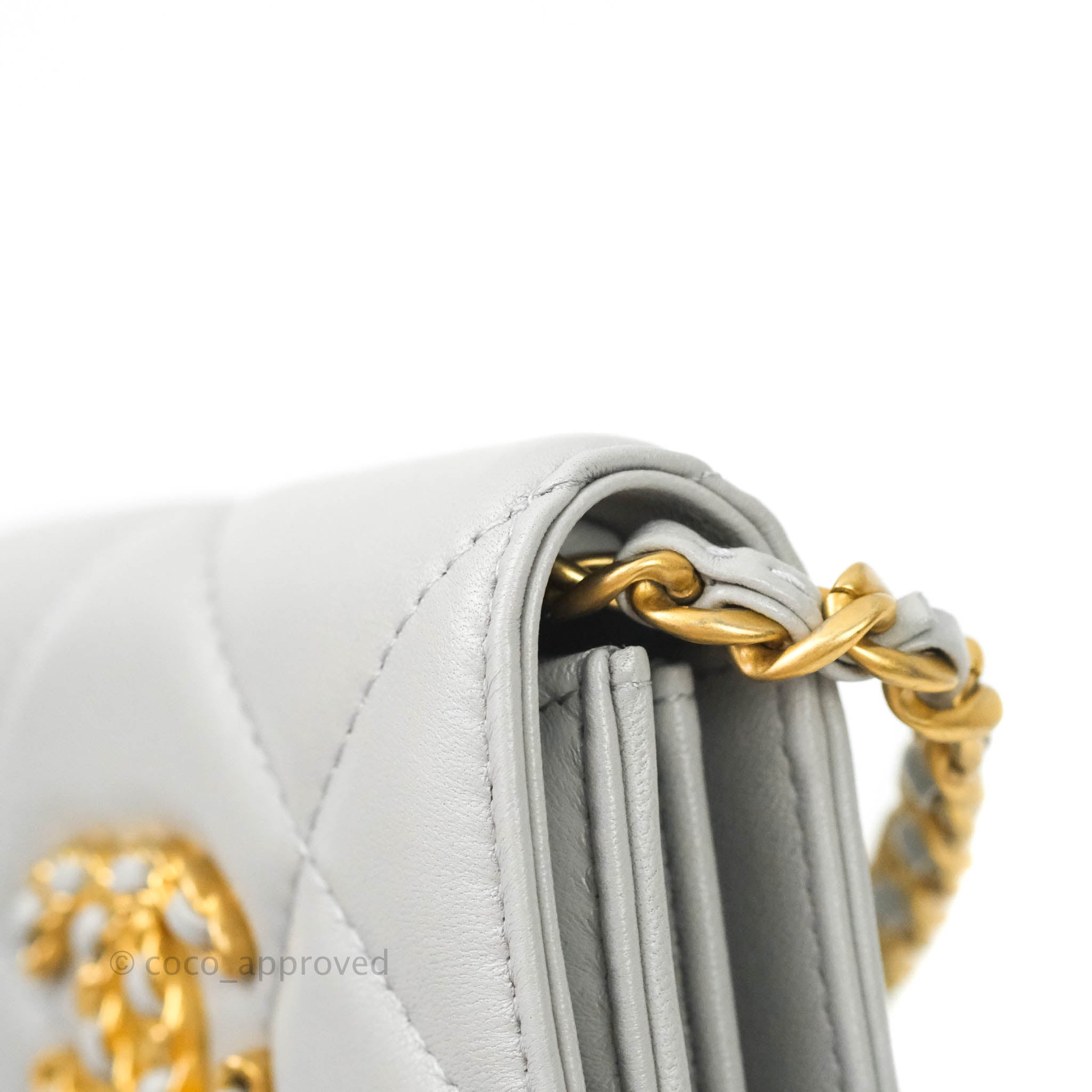 Chanel 19 Card Holder With Chain - Grey Mixed Hardware Wallet for Women | Luxury Designer Card Case for Credit Cards & ID | Perfect for Everyday Use, Travel & Gifting