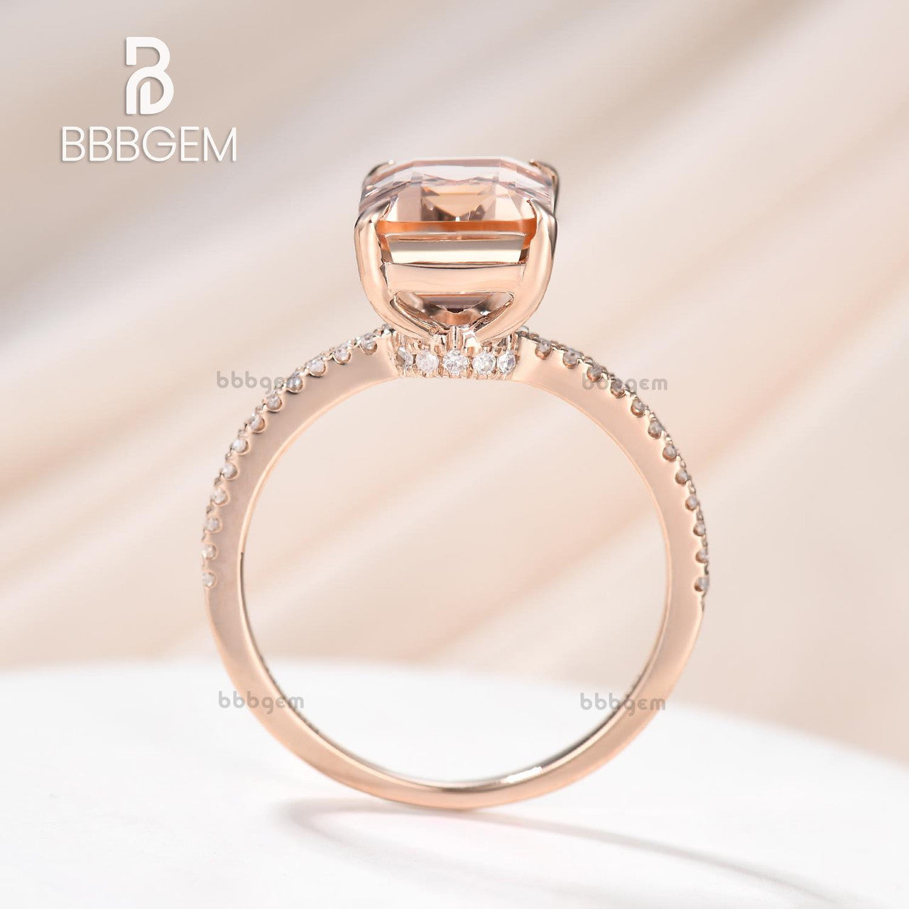 2 Carat Emerald Cut Luxe Viviana Morganite Engagement Ring 7x9mm - Elegant Wedding Band, Anniversary Gift for Her, Perfect for Proposals & Special Occasions