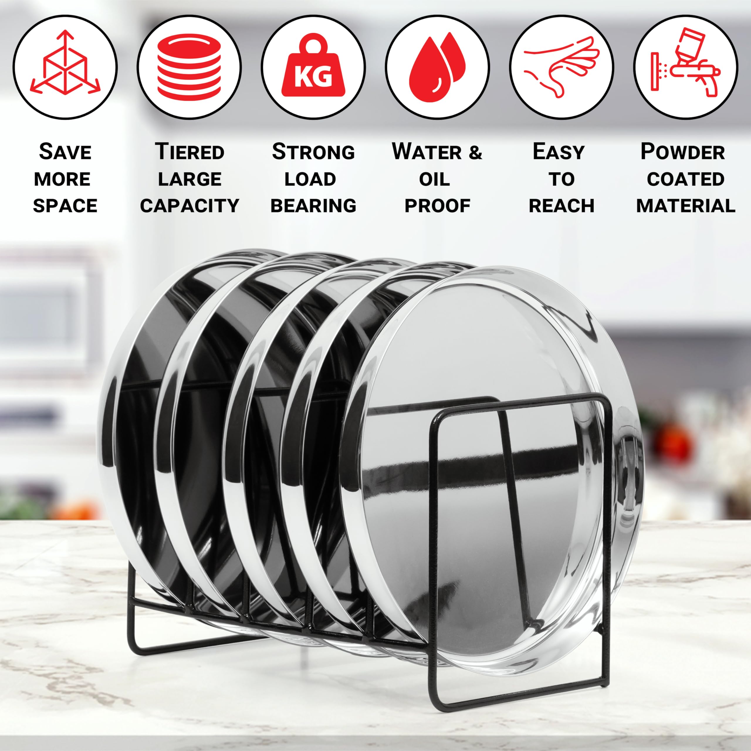 Livzing Metal Dish Rack - Over the Sink & Countertop Plate Drying Organizer with Pan/Lid Holder - Space Saving Kitchen Utensil & Chopping Board Storage - Perfect for Small Kitchens & Dining Areas (Black)