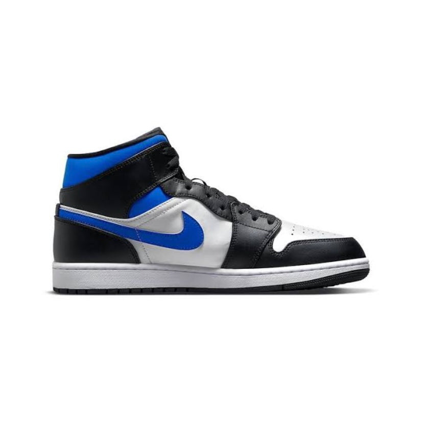 Air Jordan 1 Mid Sneakers - White, Racer Blue & Black Basketball Shoes for Men | Comfortable Athletic Shoes for Casual Wear, Street Style & Basketball Games