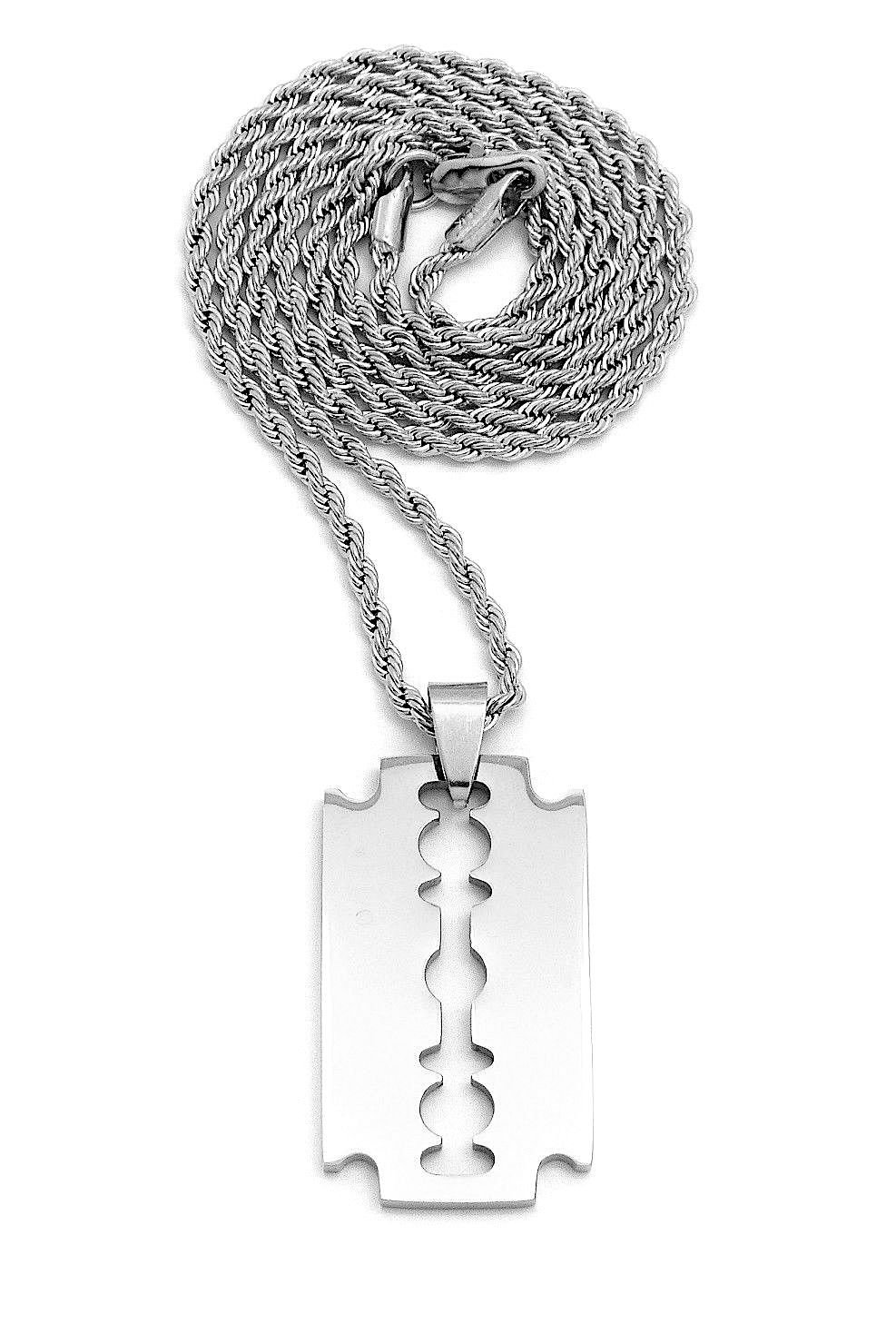 Men's Hip Hop Razor Blade Pendant Necklace - 24