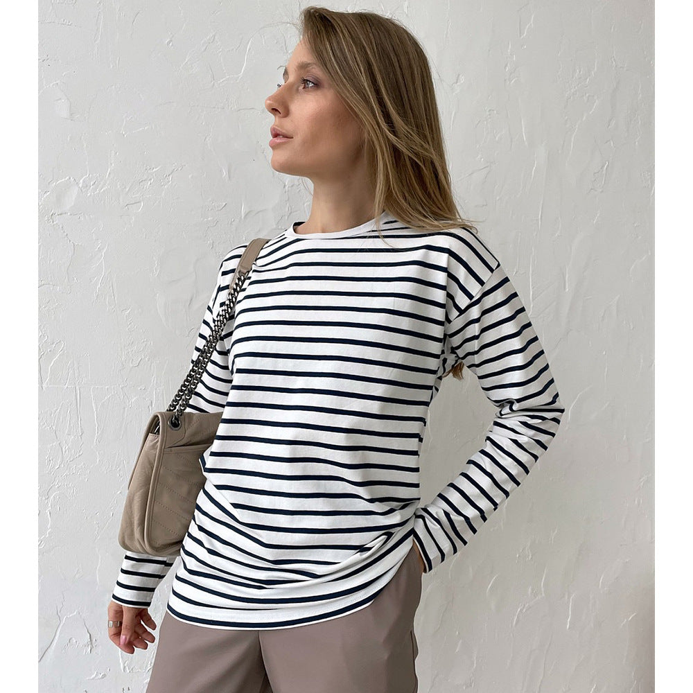 Vintage 1940s Inspired Long Sleeve Striped Crew Neck T-Shirt - Retro Casual Top for Men & Women | Perfect for Themed Parties, Historical Reenactments & Everyday Wear