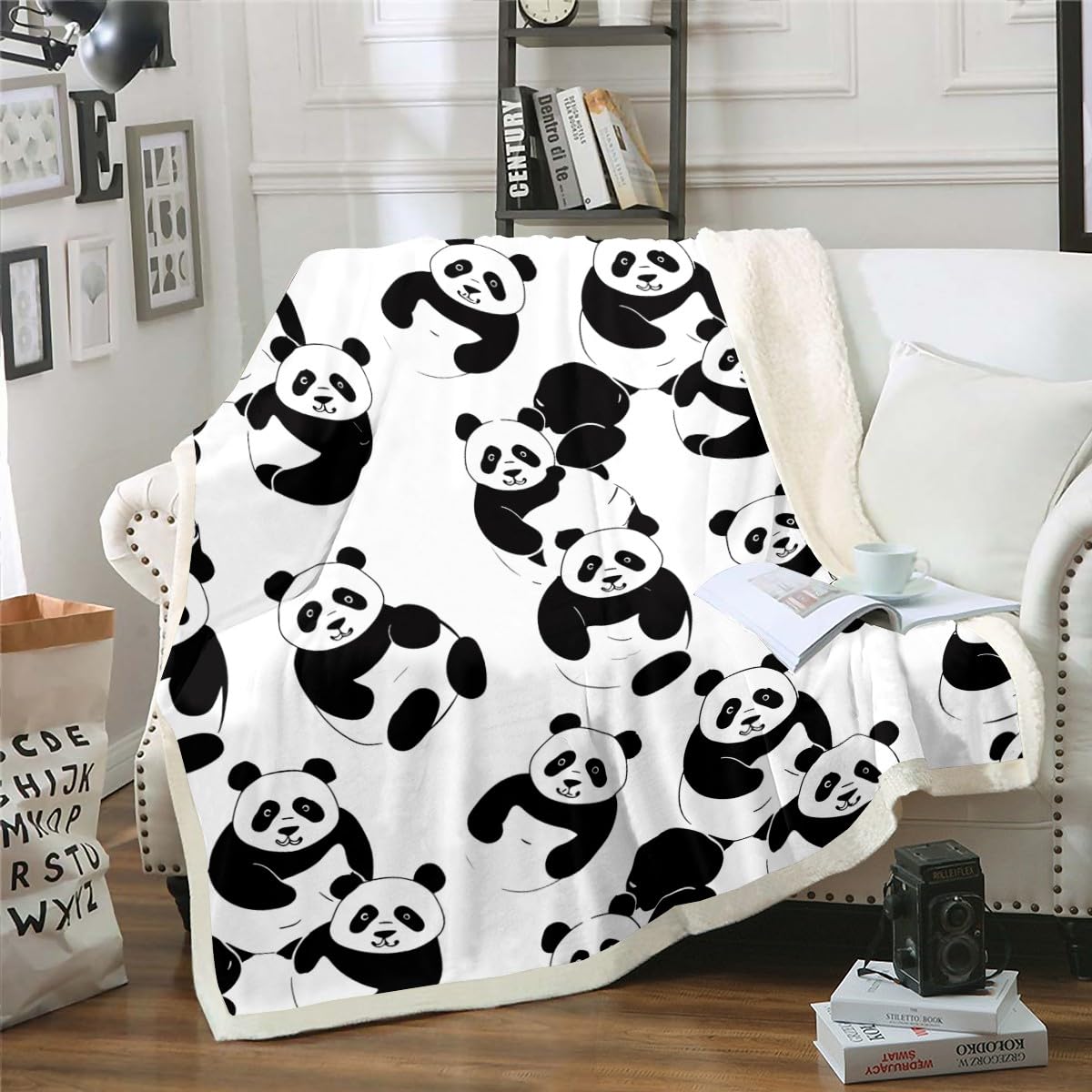 Erosebridal Cartoon Panda Fuzzy Blanket - Soft Cute Panda Plush Throw for Kids & Adults, Lightweight Wildlife Animal Blanket for Camping, Home, and Gifts - Perfect for Cozy Nights & Outdoor Adventures