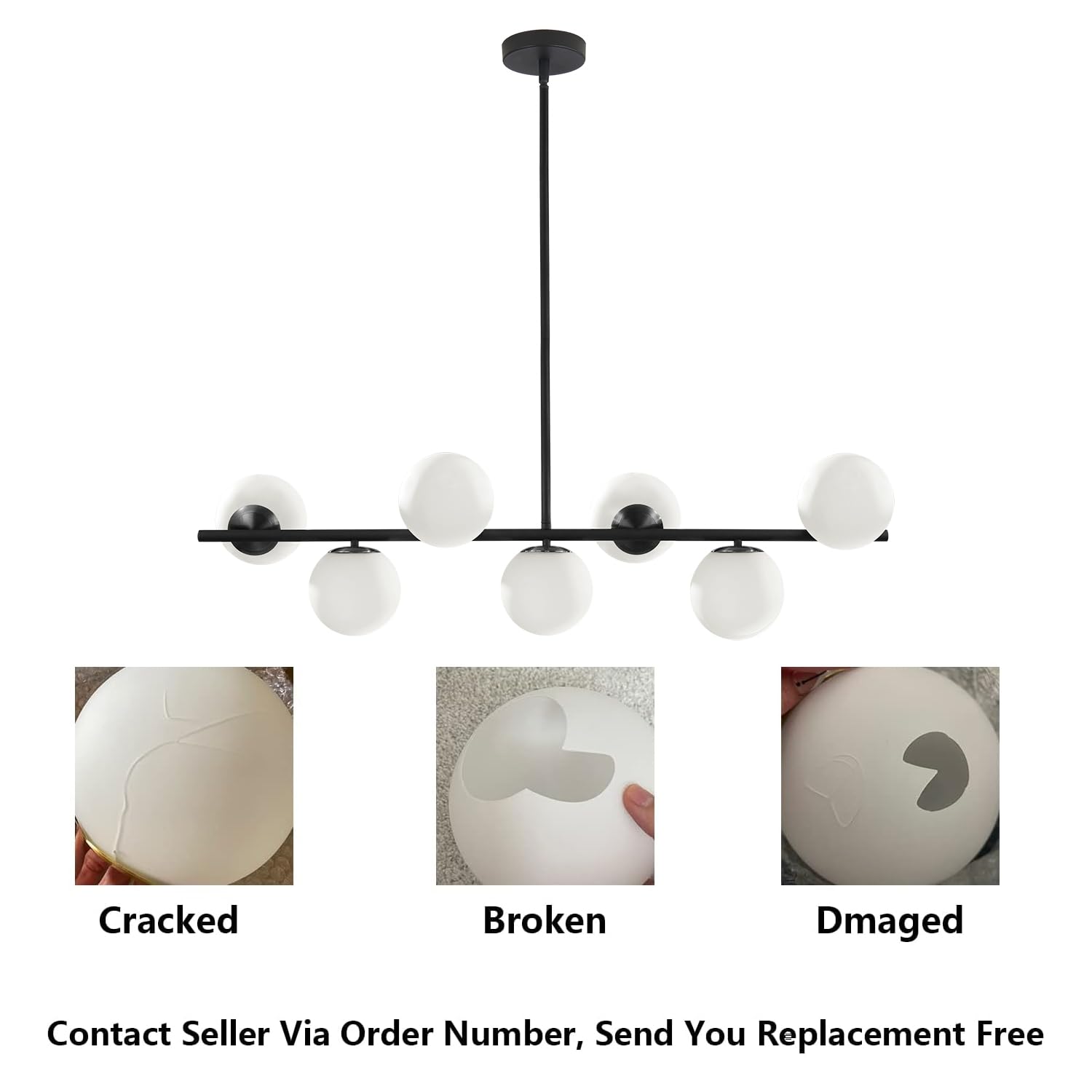 7-Light Black Glass Globe Chandelier - Mid-Century Modern Adjustable Bubble Sputnik Pendant Light for Kitchen Island, Dining Room & Living Room Ceiling Lighting (Black)