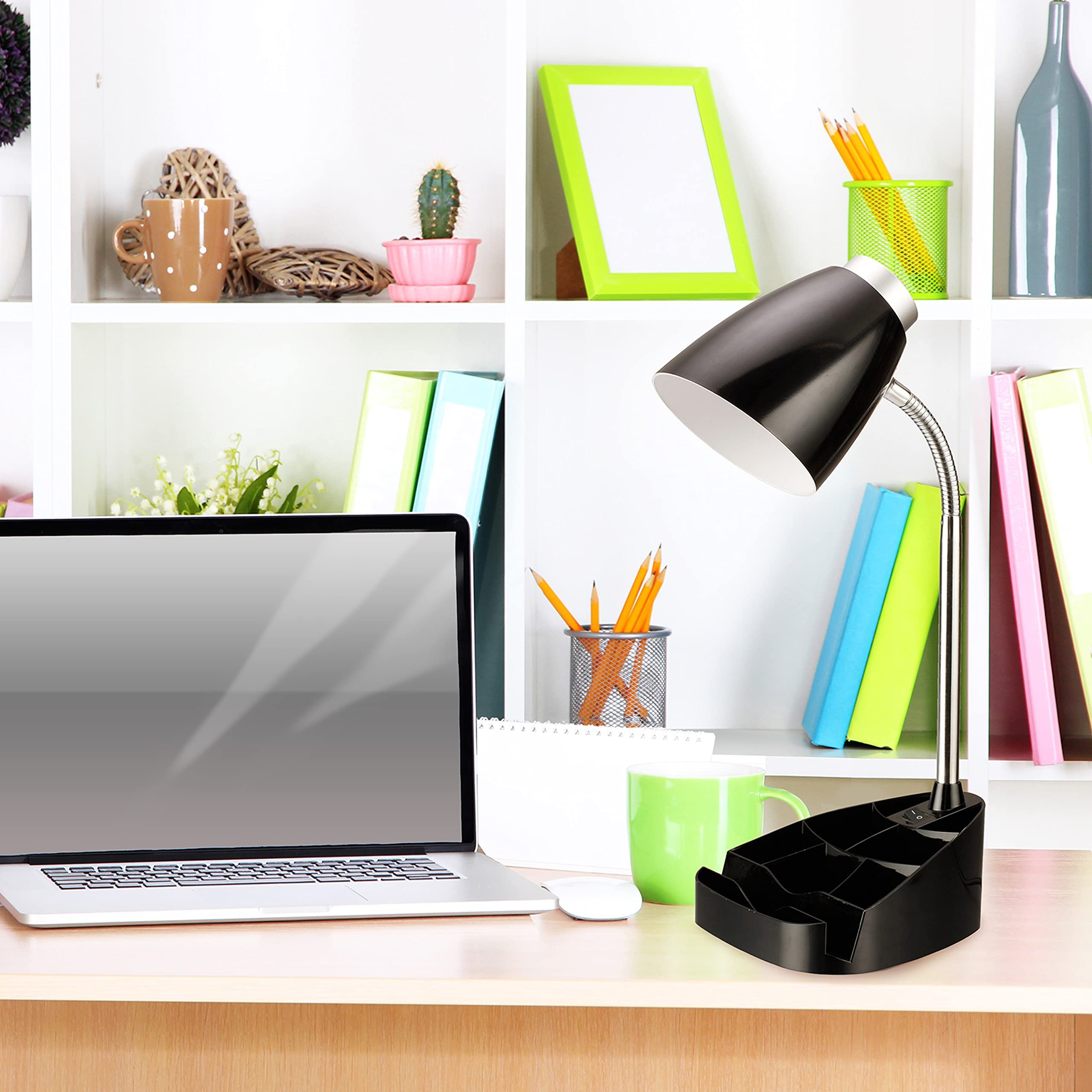 Simple Designs LD1002-BLK Gooseneck Desk Organizer Lamp with Adjustable Tablet Stand & Book Holder - Black (6 Pack) - Perfect for Home Office, Study & Reading Nook