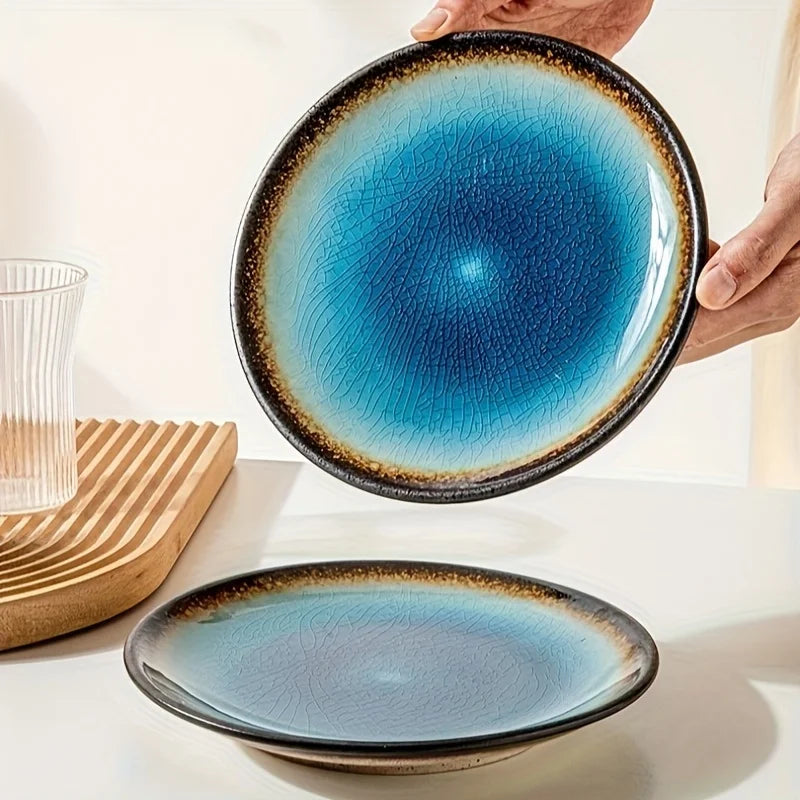 Premium Lava Glaze Ceramic Dinner Plate Set - Elegant & Durable Porcelain Plates for Everyday Dining, Restaurants, or Special Occasions