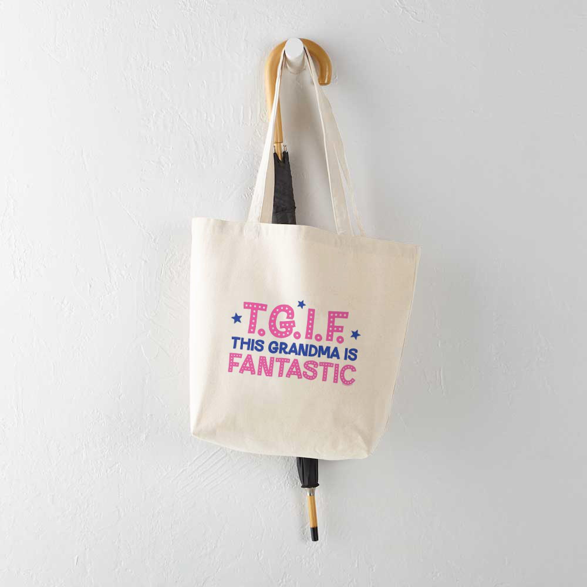 TGIF Fantastic Grandma Tote Bag - Natural Canvas Reusable Shopping Bag for Women - Perfect for Groceries, Beach Trips & Everyday Use