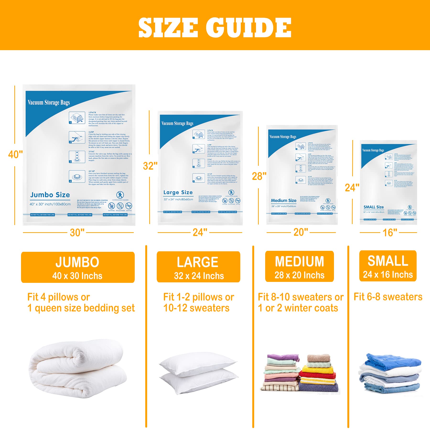 Vacuum Storage Bags 8-Piece Set (3 Jumbo/3 Large/2 Medium) - Space Saving Sealer Bags for Clothes, Blankets, Pillows & Comforters | Airtight Compression Storage for Seasonal Clothes, Travel & Home Organization