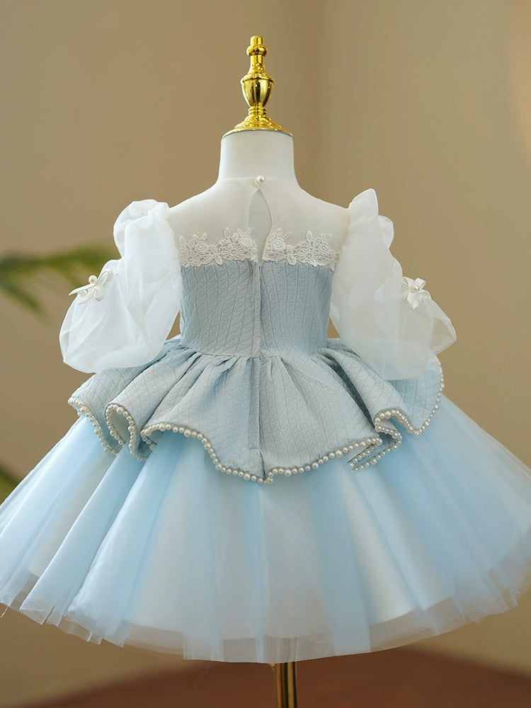 Royal Blue Princess Round Tea-Length Tulle Flower Girl Dress for Weddings & Special Occasions - Perfect for Bridal Parties, Pageants & Formal Events