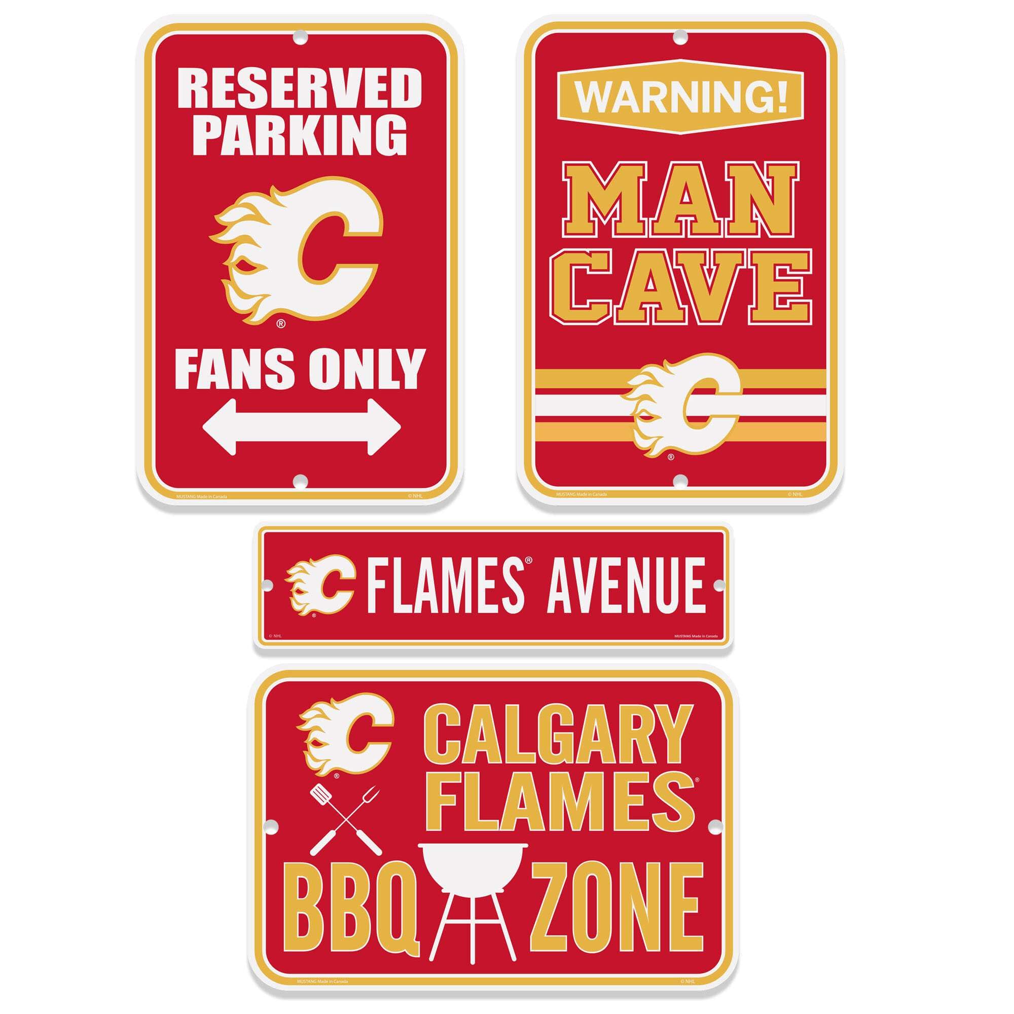Calgary Flames Signs - 4 Pack Fan Set for Home, Office & Game Room Decor | NHL Hockey Team Wall Art & Collectibles