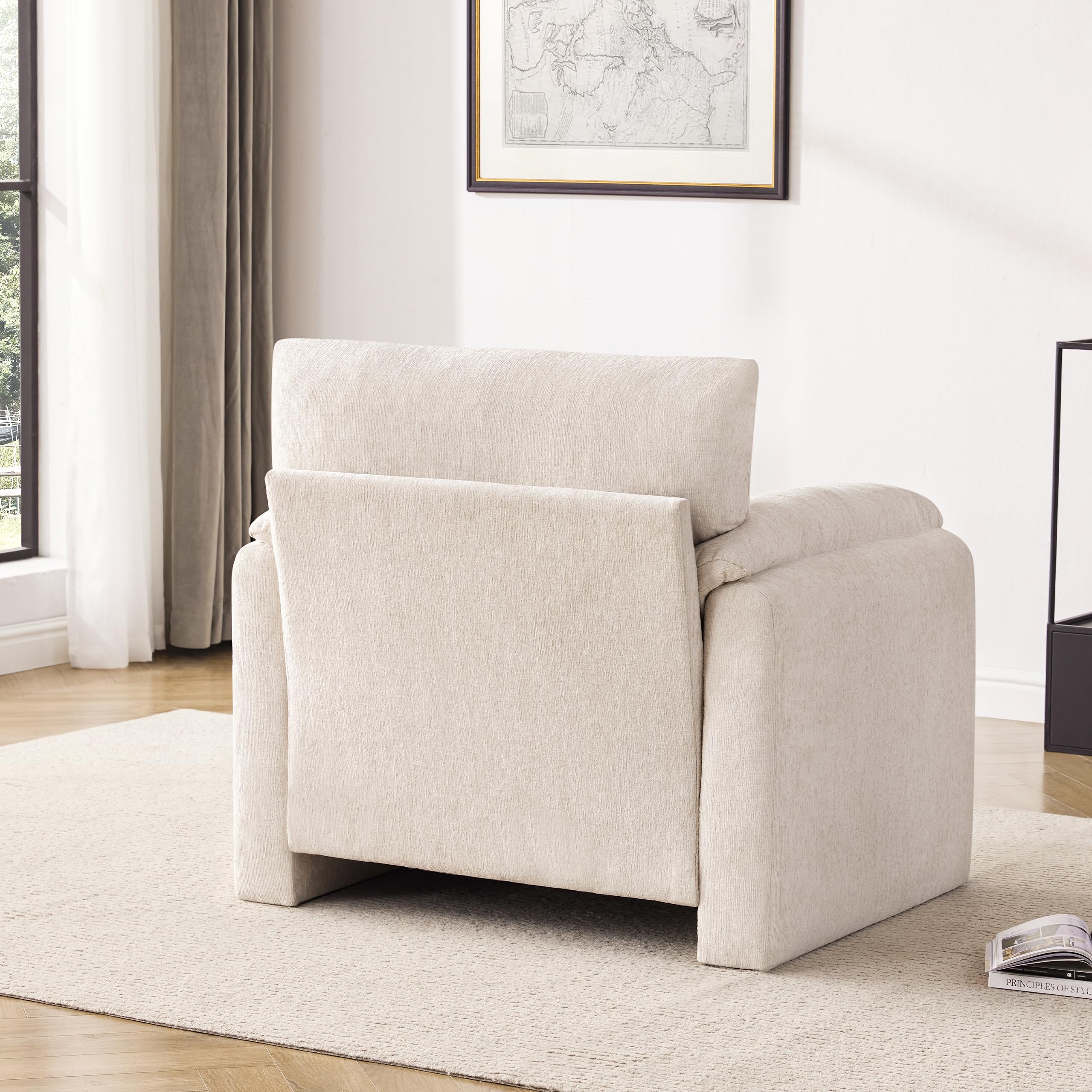 38.6'' Wide Chenille Oversized Accent Chair - Modern Mid-Century Upholstered Armchair for Living Room & Bedroom - Comfy Reading Chair & Single Sofa - Perfect for Relaxing, Reading & Home Decor (Beige, 1 Pack)