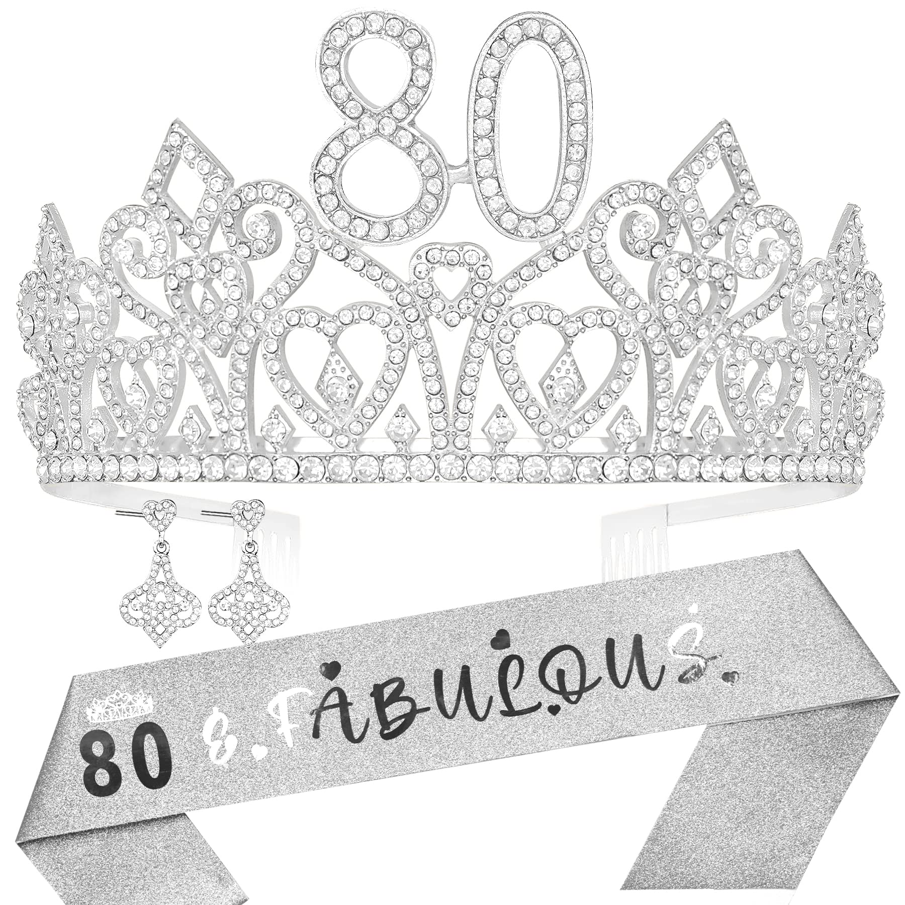 Elegant 80th Birthday Tiara & Sash Set for Women - Gold Crown & Happy Birthday Sash Kit - Perfect for Milestone Celebrations, Retirement Parties & Special Occasions