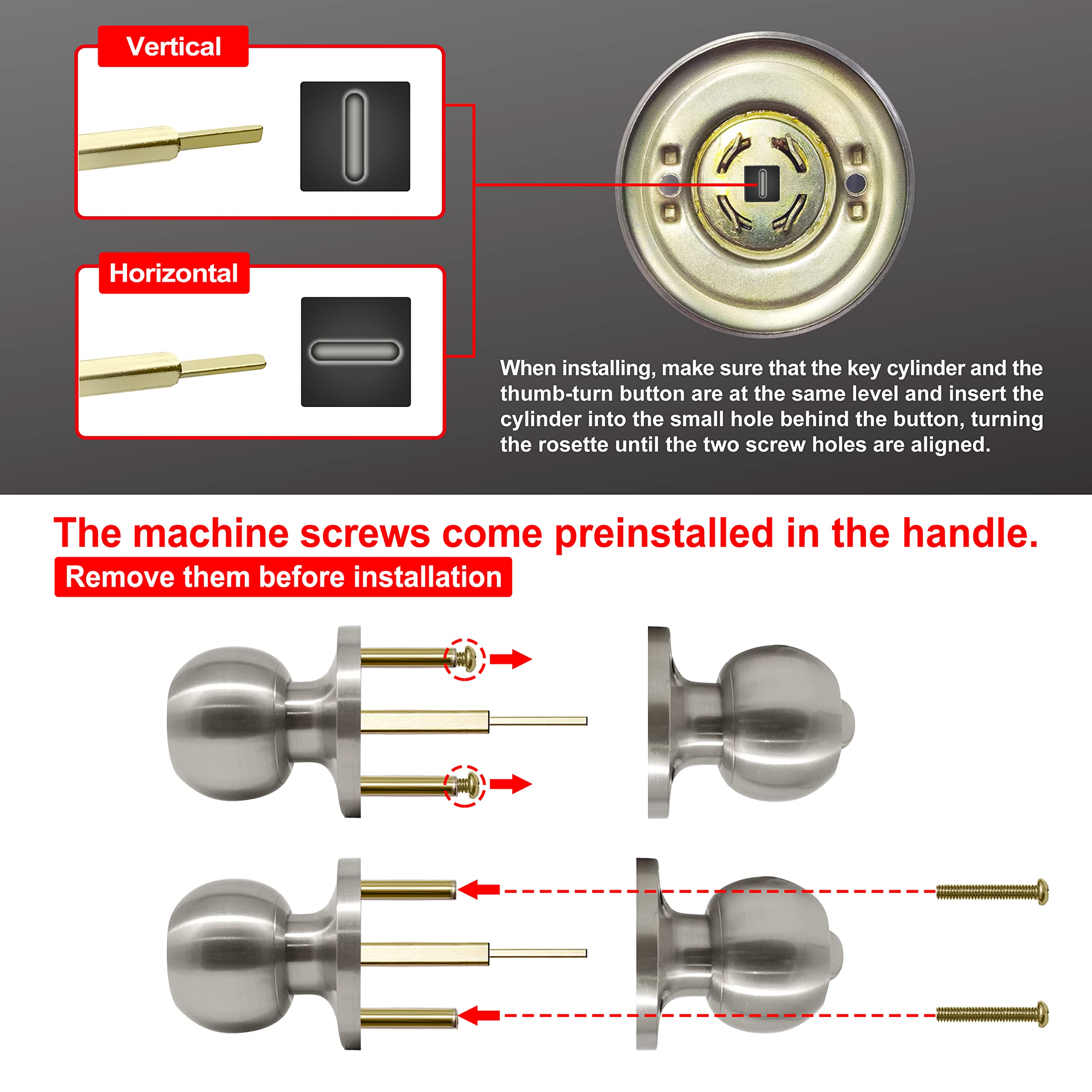 BESTTEN [2 Pack] Keyed Alike Entry Door Knob Set - Exterior & Interior Ball Door Knob with Lock & Key, Adjustable Latch, Satin Nickel Finish - Perfect for Homes, Apartments & Offices