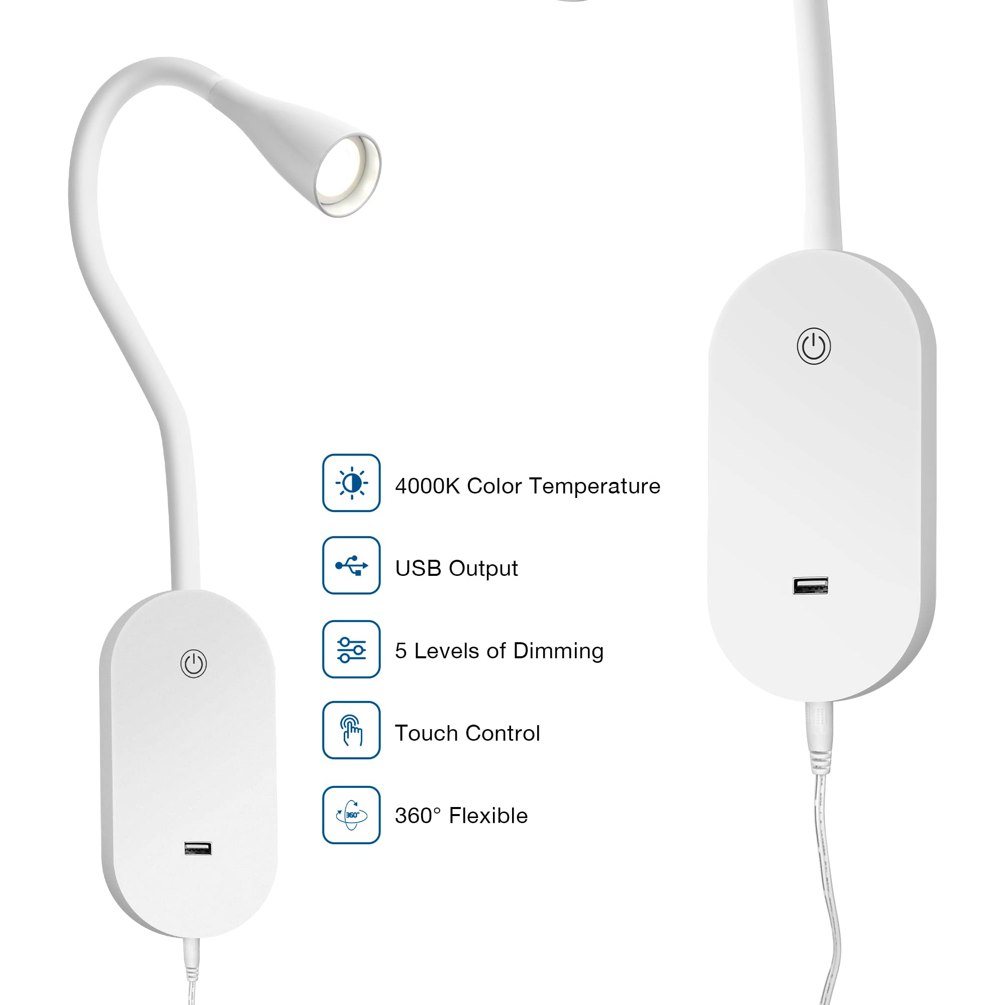 LED Reading Light Set - 1 Wall Mount & 1 Book Lamp Bundle for Bedside, Study Desk & Night Reading | Energy Efficient LED Task Lighting