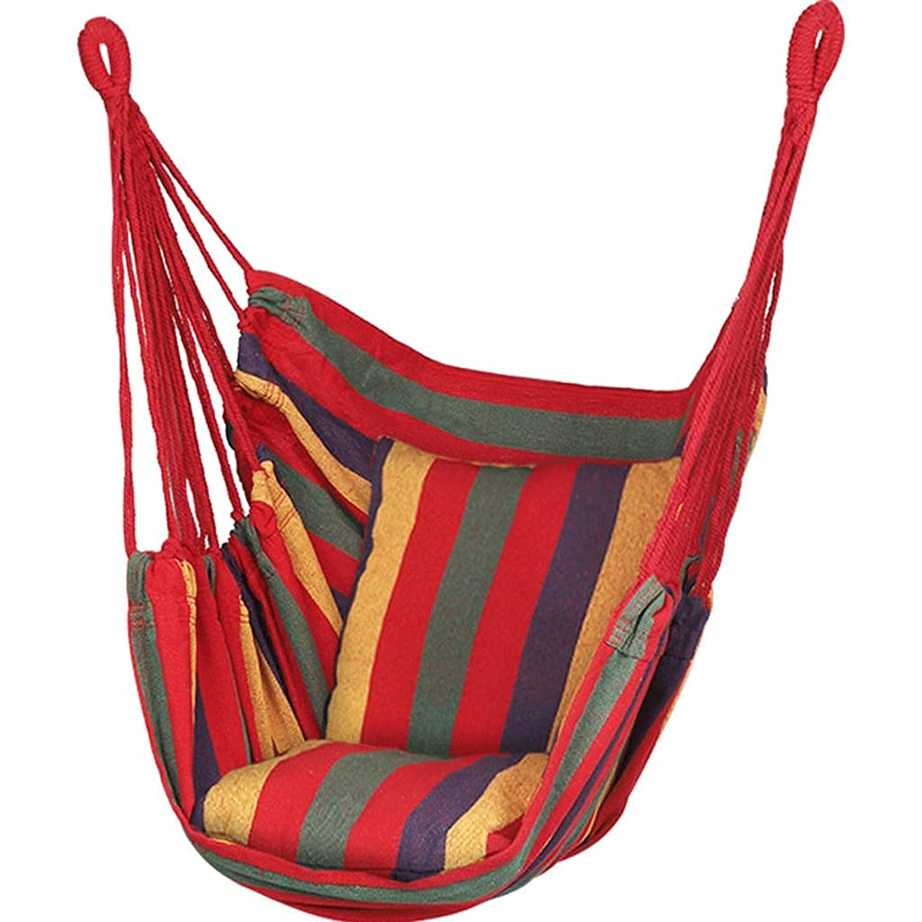 Qazxsw Canvas Cotton Hammock Rope Hanging Swing Chair with 2 Seat Cushions - Indoor/Outdoor Use for Garden, Patio, Park, Porch & Backyard - Perfect for Relaxing, Reading & Lounging