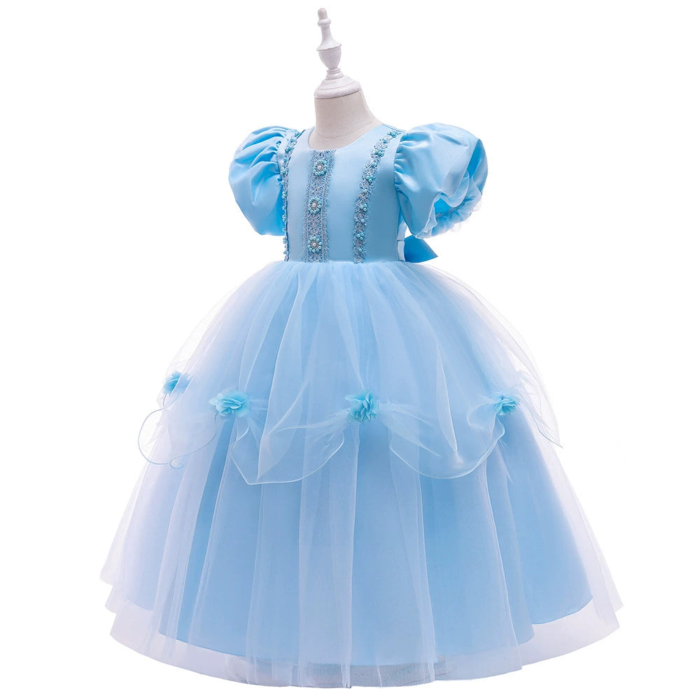 Royal Blue Princess Round Floor Length Lace Flower Girl Dress for Weddings & Special Occasions
