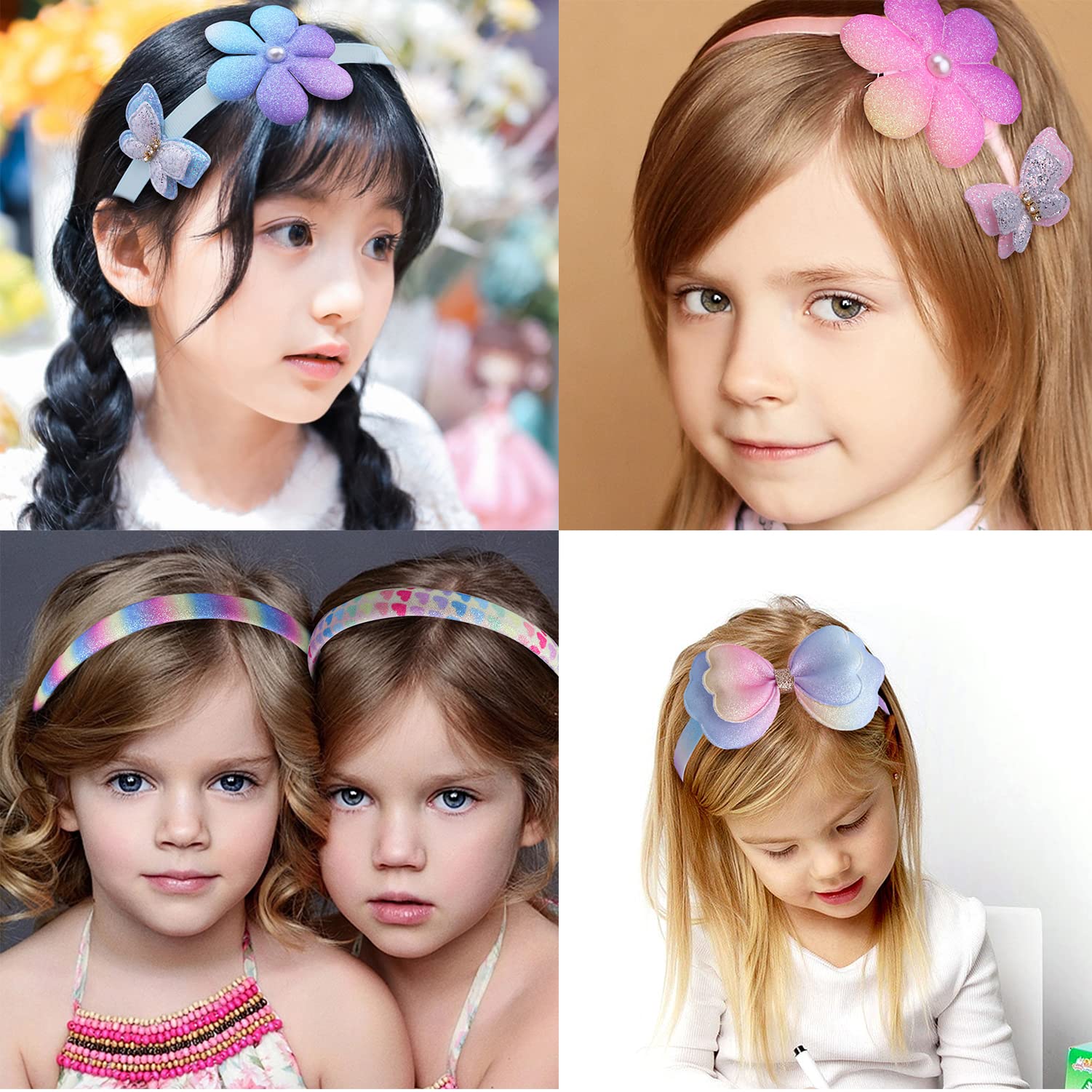 Sparkly Butterfly Hairbands for Girls - 6pcs Glitter Sequin Headbands with Teeth & Bow Design - Cute Toddler Hair Accessories for Parties, Weddings, and Everyday Wear