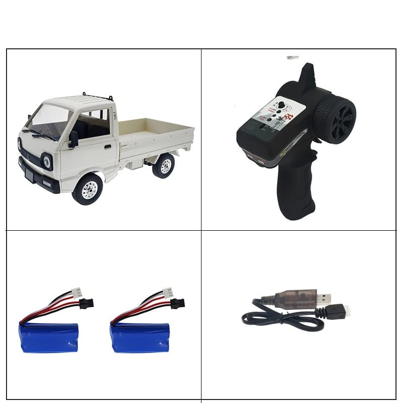 Leonnn WPL D12 1:10 Scale 2WD RC Drift Truck - 260 Brushed Motor, LED Lights, On-Road Climbing Car - Realistic Simulation Remote Control Toy for Kids & Adults (White) - Perfect for Indoor Racing, Backyard Drifting & Birthday Gifts