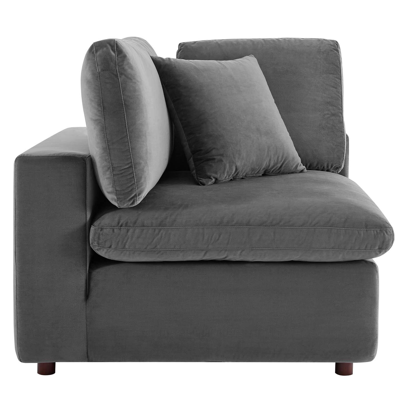 Modway Commix Down Filled Overstuffed Performance Velvet 6-Piece Sectional Sofa in Gray - Luxurious Comfort for Living Room, Family Room & Home Theater