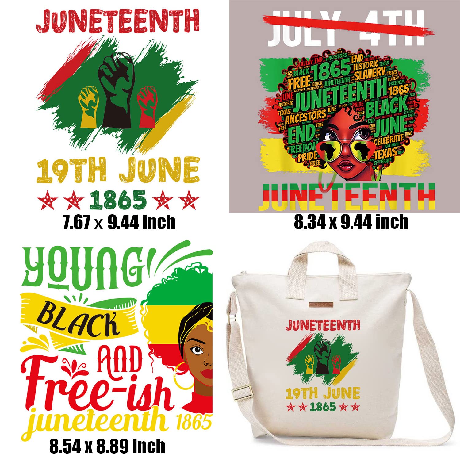 3 Sheets Juneteenth Heat Transfer Vinyl Stickers - Patriotic Iron On Decals for T-Shirts, Hats, Backpacks & Pillows - Perfect for Juneteenth Decorations, Independence Day & Memorial Day Celebrations