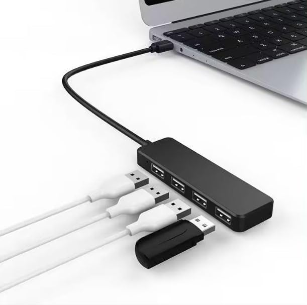 TJ ENTERPRISES 4-Port USB 2.0 Hub - Ultra Slim Portable USB Splitter Adapter for MacBook Pro/Air, iMac, Windows Laptop, PC, Surface Pro - Expand USB Ports for Flash Drives, External Hard Drives, Keyboard & Mouse - Perfect for Home Office, Travel & Workspace Setup
