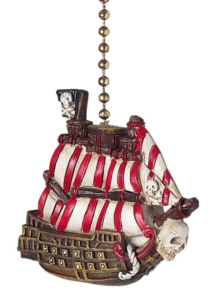 Pirate Ship Skull and Crossbones Ceiling Fan Pull Chain - Nautical Themed Decor for Bedroom, Living Room, Kids Room - Perfect for Coastal, Beach House, or Pirate Party Decor