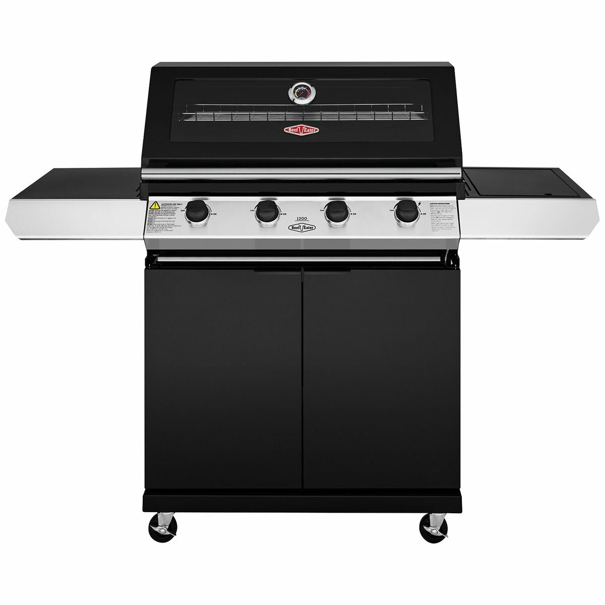 Beefeater 1200 Series 4-Burner LPG Gas Grill with Side Burner & Rolling Cart - BMG1241BB | Outdoor Cooking, Backyard BBQ, Patio Entertaining