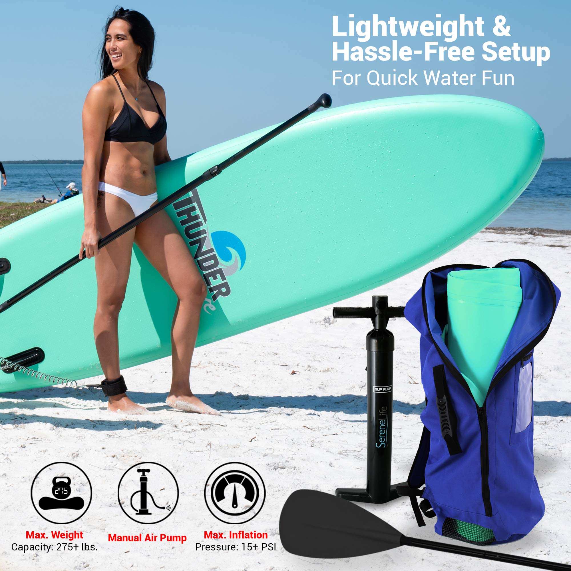 SereneLife Inflatable Stand Up Paddle Board - Ultra Stable SUP for Adults & Kids with Non-Slip Deck, Premium Paddle Board Accessories, Carry Bag, Dual Action Pump, Paddle & Ankle Leash - Perfect for Lakes, Rivers & Ocean Recreation