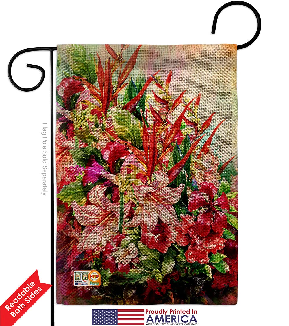 Floral Tropical Bouquet Garden Flag Set - Spring Sunflower Tulip Decor for Yard