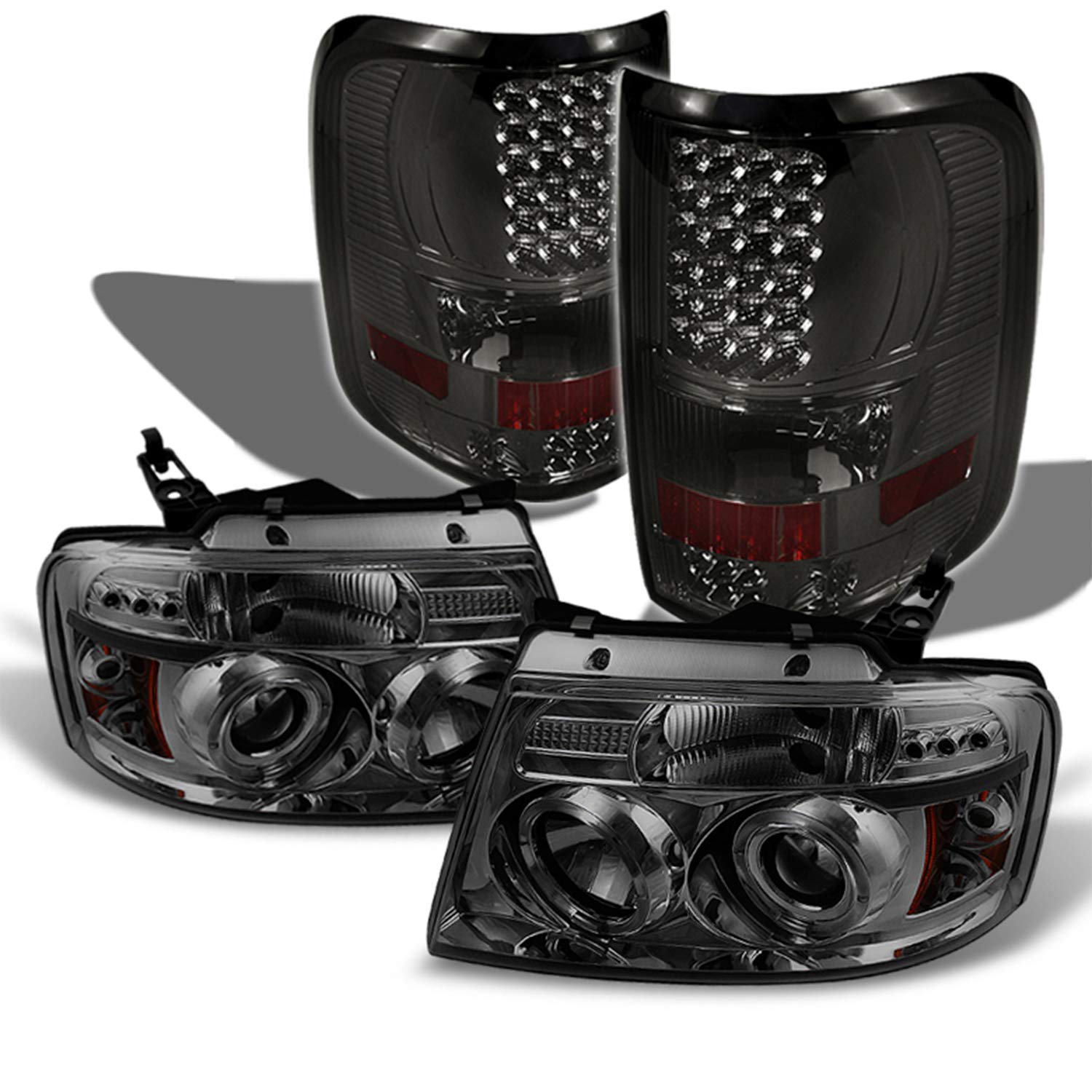 AKKON Chrome Clear Dual Halo LED G2 Projector Headlights & LED Tail Lights for Ford F150 F-150 Pickup Truck - Replacement Headlamps for Night Driving & Off-Road Adventures