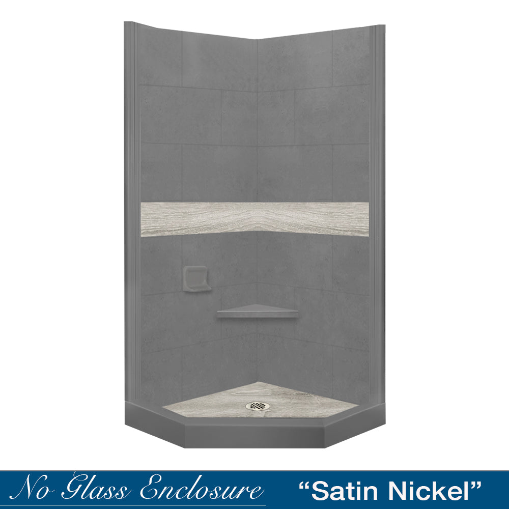 Neo Wet Cement Sistine Stone & Sterling Oak Wood DIY Shower Remodel Kit - Waterproof Bathroom Wall Panel for Easy Home Renovation | Perfect for Modern Bathroom Upgrades and Shower Surround Installation