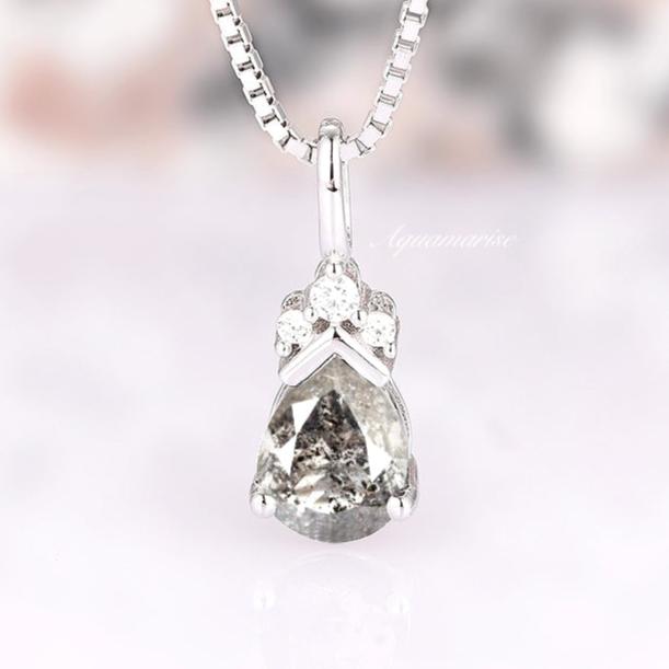 Galaxy Raw Salt & Pepper Diamond (Herkimer Diamond) Sterling Silver Pendant Necklace - Unique Boho Jewelry for Women, Perfect for Everyday Wear & Special Occasions