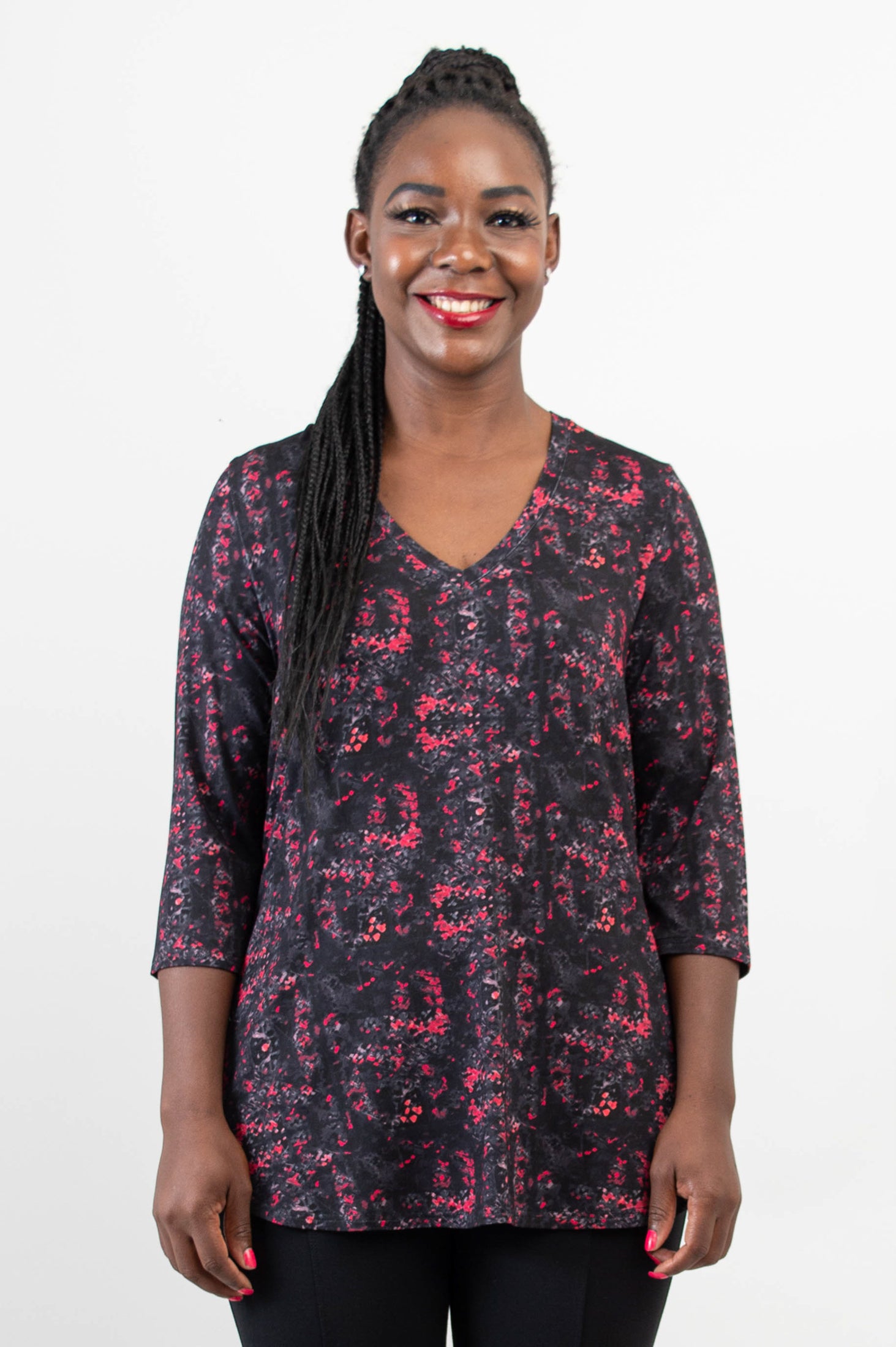 Jackie 3/4 Sleeve Women's Tops - Soft Bamboo Fabric in Cherry Jam Color - Breathable & Comfortable for Yoga, Work & Casual Wear