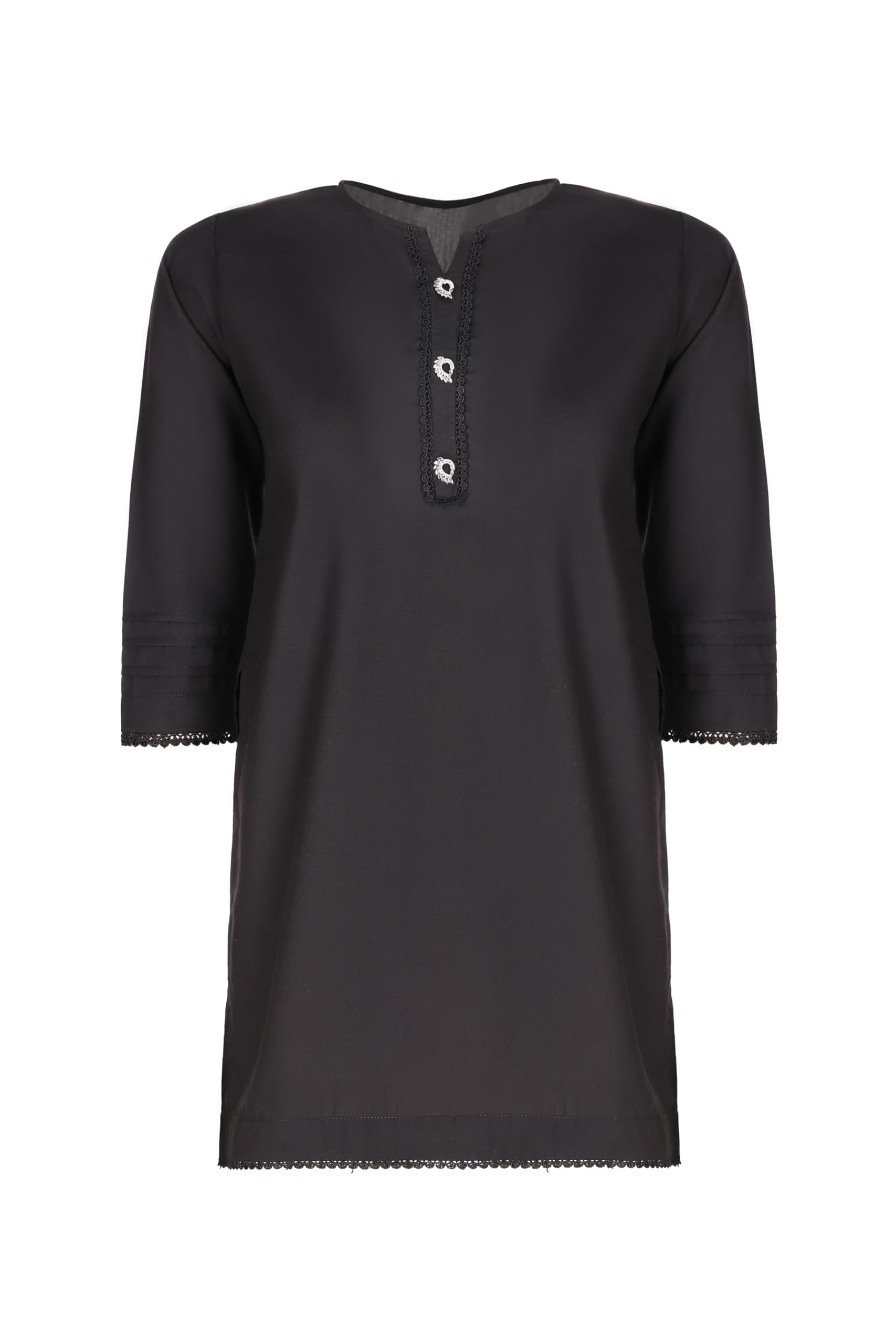 Women's Traditional Indian 3/4 Sleeve Tunic Top with Scarf - Red & Black Ethnic Kurta & Leggings Set | Lightweight Cotton Blend for Festivals, Weddings & Casual Wear