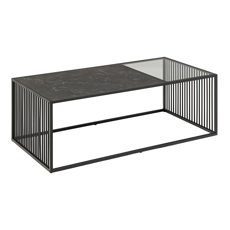 STRINGTON 47-Inch Rectangular Coffee Table - Black Marble Effect Modern Living Room Furniture for Small Spaces | Perfect for Apartments, Condos & Lounge Areas