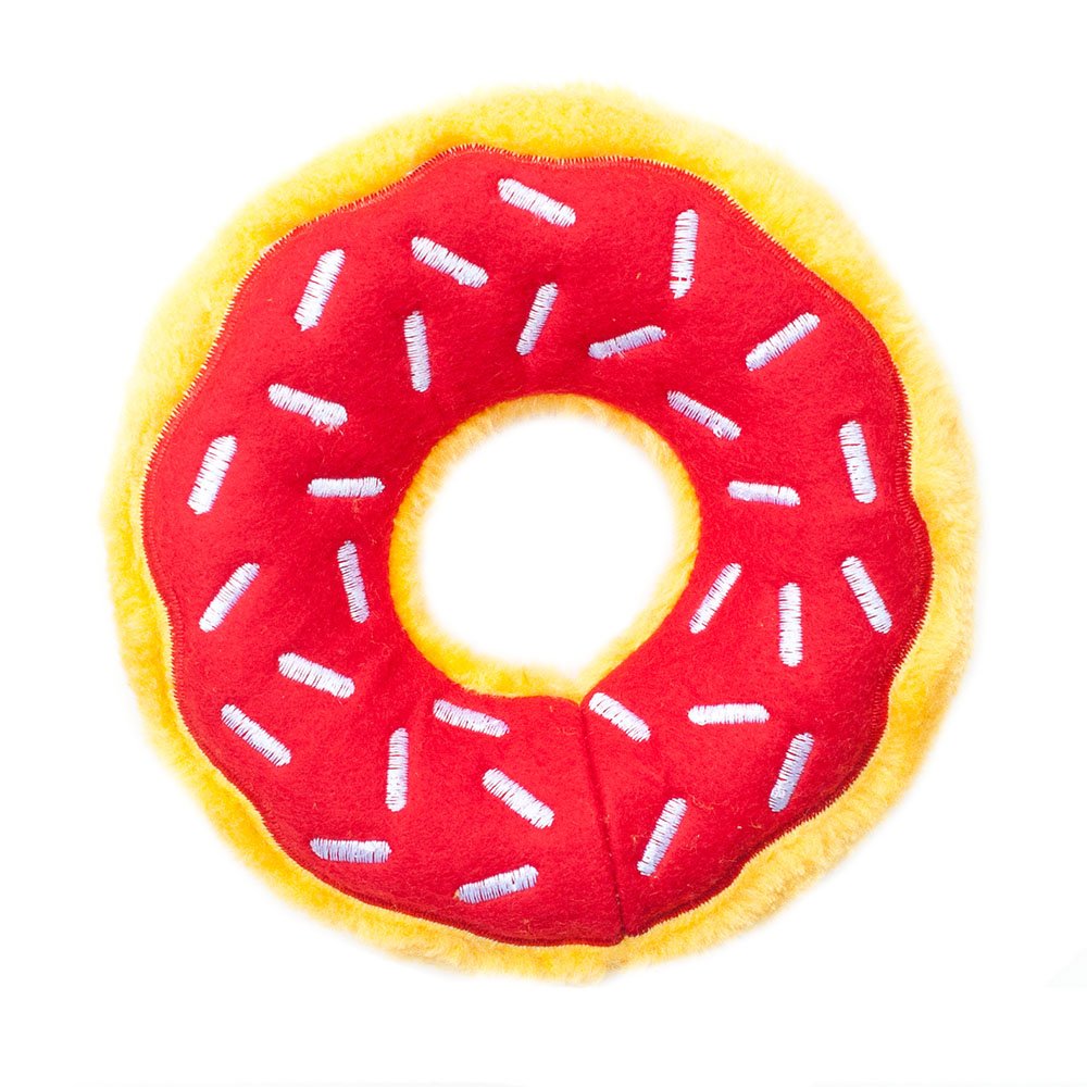 ZippyPaws Original Donutz No Stuffing Squeaky Plush Dog Toy - Cherry Flavor Chew Toy for Small Medium Large Dogs - Perfect for Playtime Training and Teething Puppies