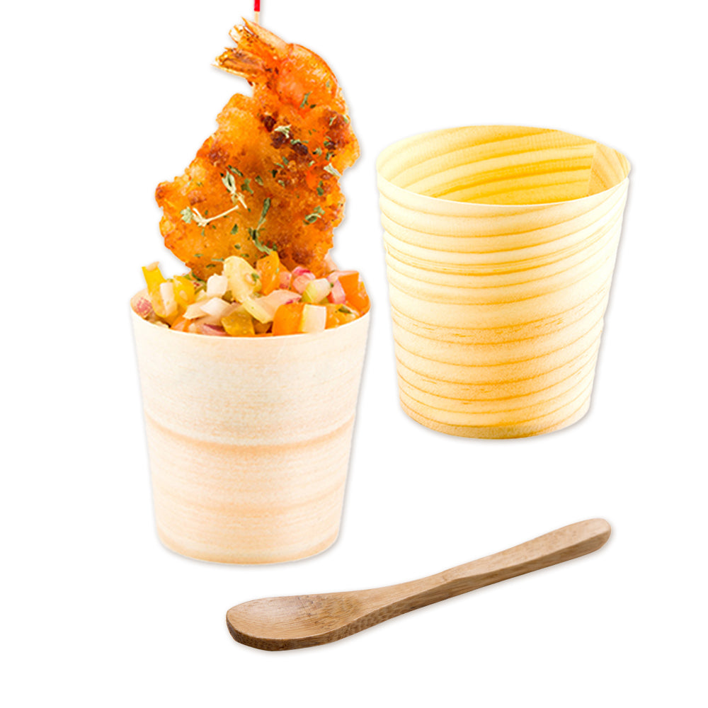 200 Pack 3 oz Natural Shaved Pinewood Round Cups & 200 Pack 3.5