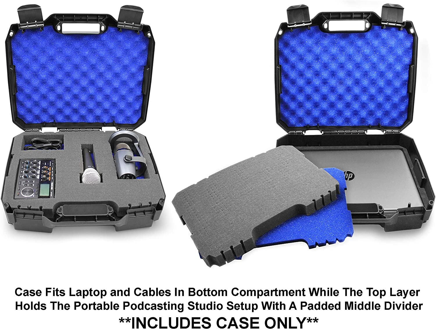 CASEMATIX 17 inch Portable Podcast Studio Case - Shockproof Travel Storage for Microphones, Audio Recorders, Laptops & Cables with Customizable Foam Inserts | Perfect for Podcasters, Musicians & Content Creators On-The-Go