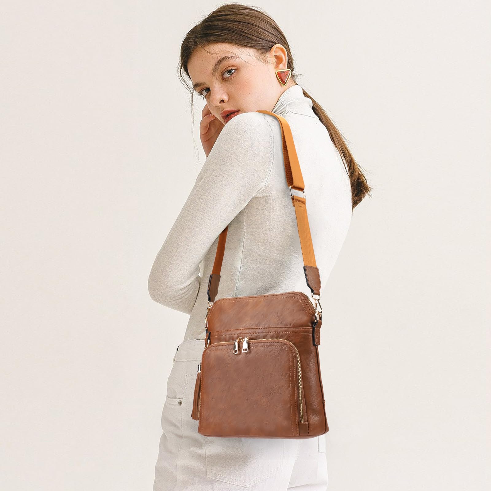 Trendy Brown PU Leather Crossbody Purse for Women - Medium Shoulder Handbag with Tassel | Perfect for Work, Travel & Everyday Use