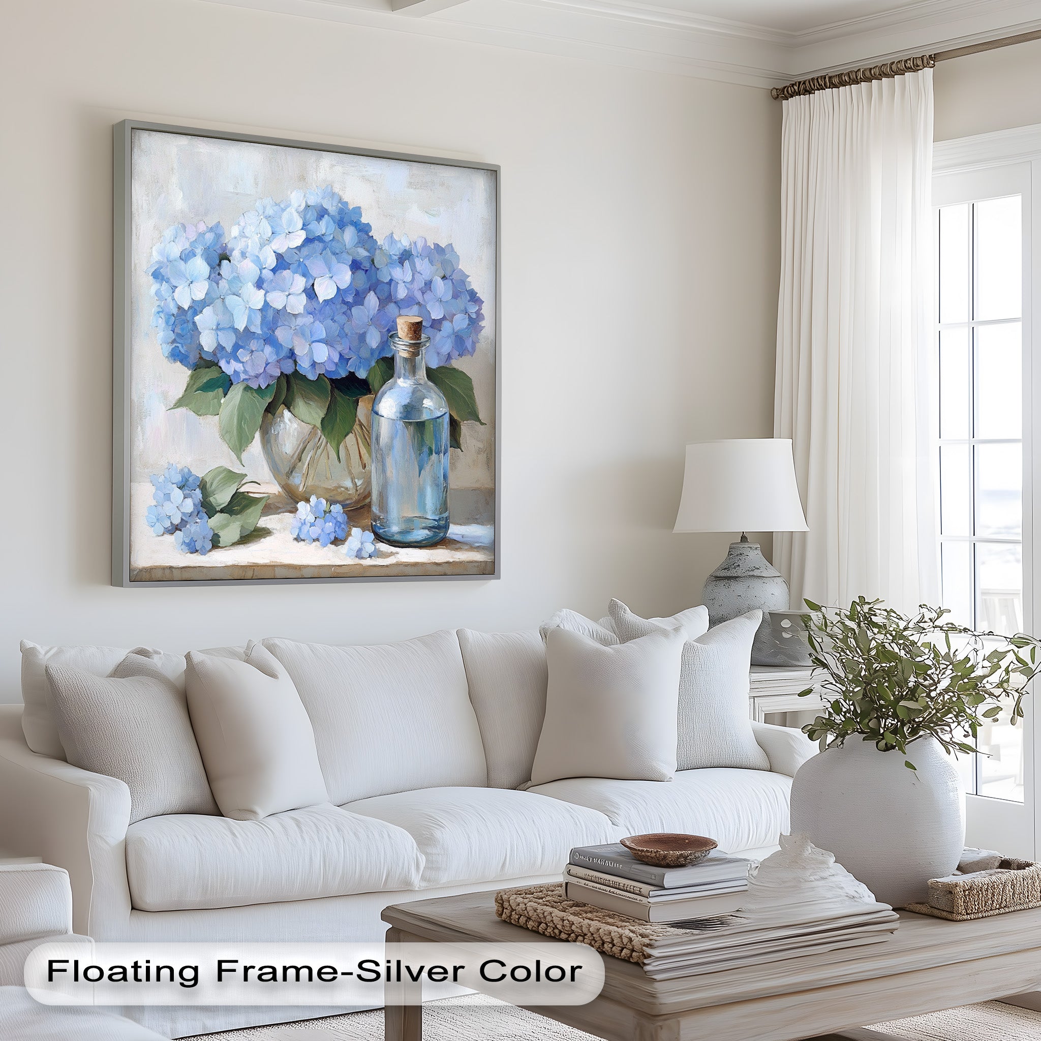 Blue Floral Still Life Oil Painting - Modern Wall Art for Living Room, Bedroom & Office Decor