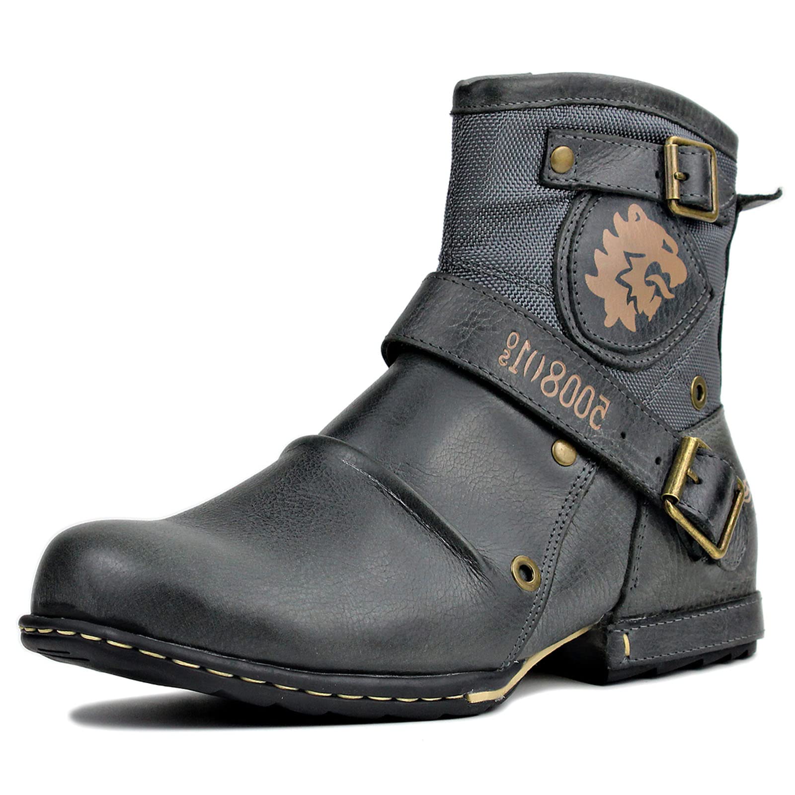 OSSTONE Men's Fashion Leather Chukka Boots - Zipper-Up Motorcycle Boots Casual Shoes OS-5008-1-ABNH | Perfect for Riding, Streetwear & Everyday Comfort