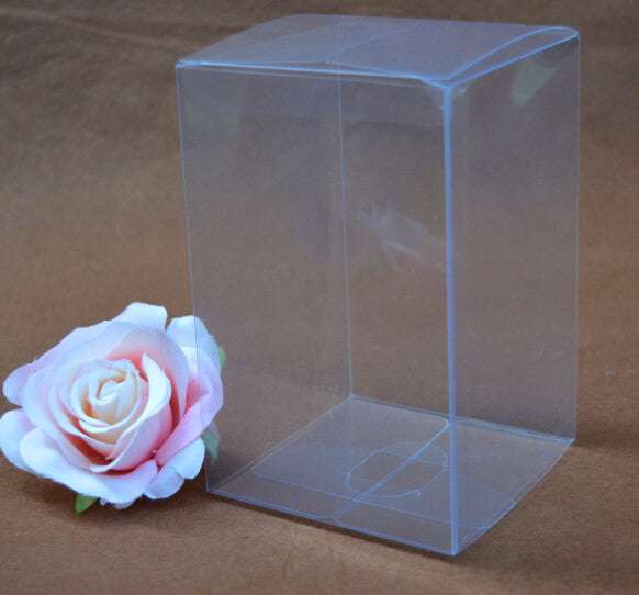 100 Pack 8x8x10cm Clear PVC Plastic Folding Gift Boxes - Small Rectangle Square Jewelry Packaging for Wedding, Party Favors, Candy, Chocolate & Soap - Perfect for DIY Crafts, Holiday Gifts and Retail Displays