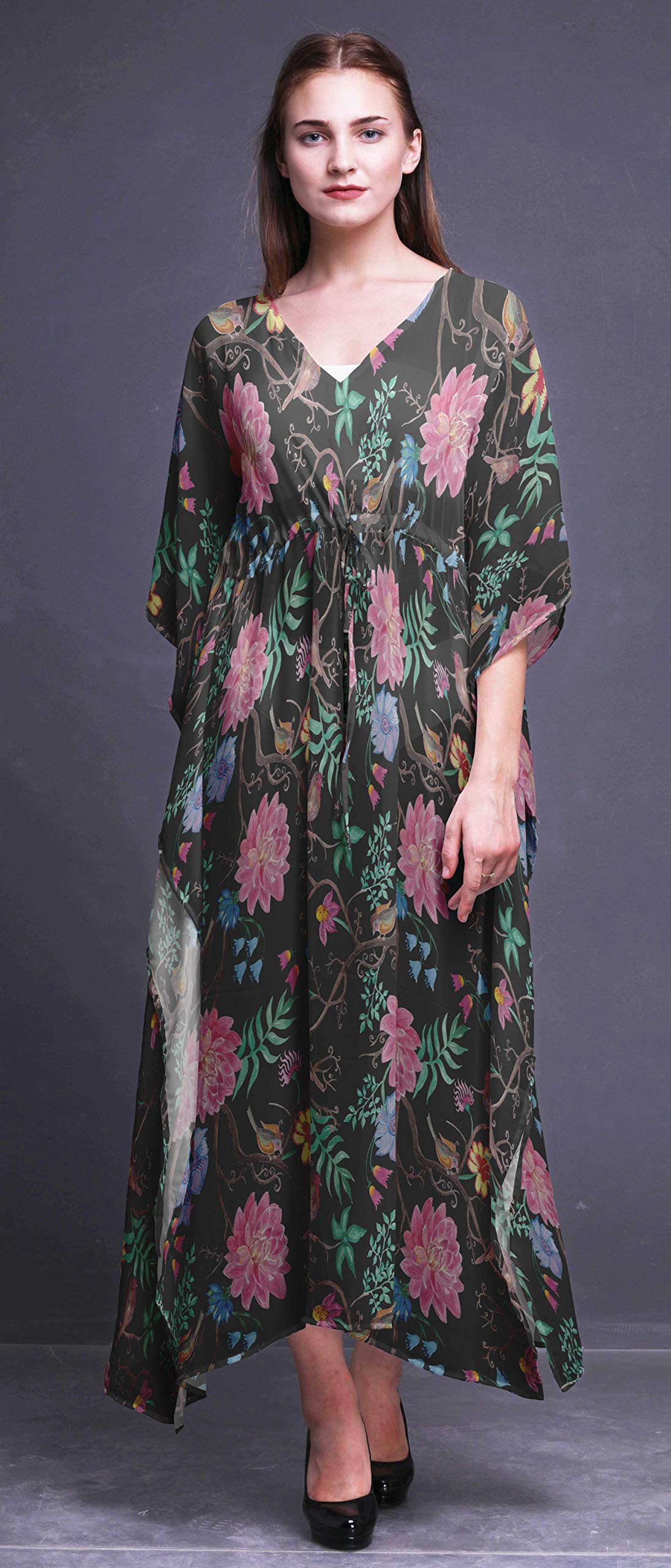 Bimba Beach Kaftan - Women's Flowy Maxi Dress Cover Up, Long Summer Kimono for Swimwear, Poolside, Vacation & Boho Fashion